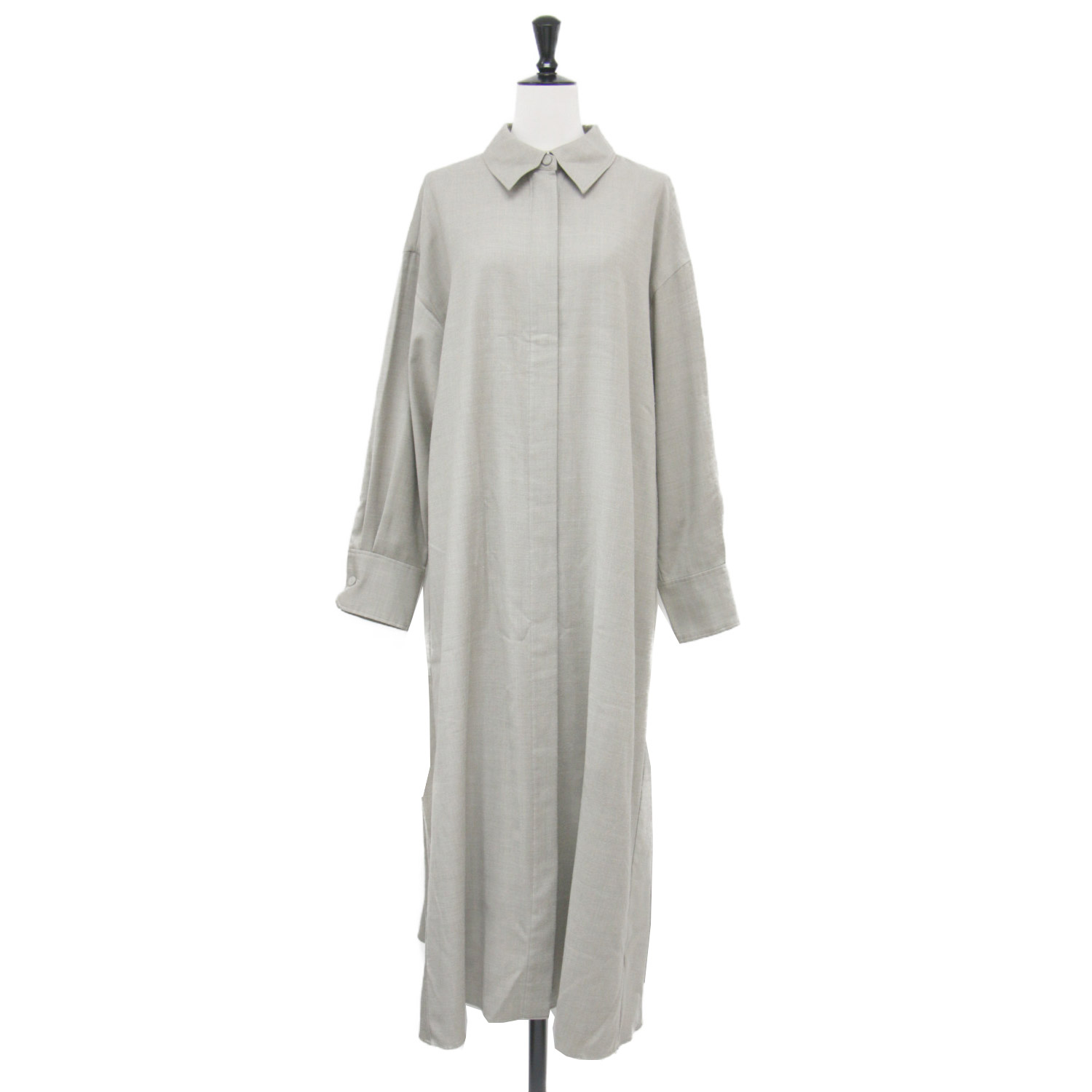 1er Arrondissement プルミエ アロンディスモン ワンピース ベージュ系 サイズ:38(M) | 22秋冬 サキソニー ウール ロング シャツワンピース | 長袖 フレア ワイド 比翼ボタン | トップス 羽織り【レディース】【中古】【K4647】