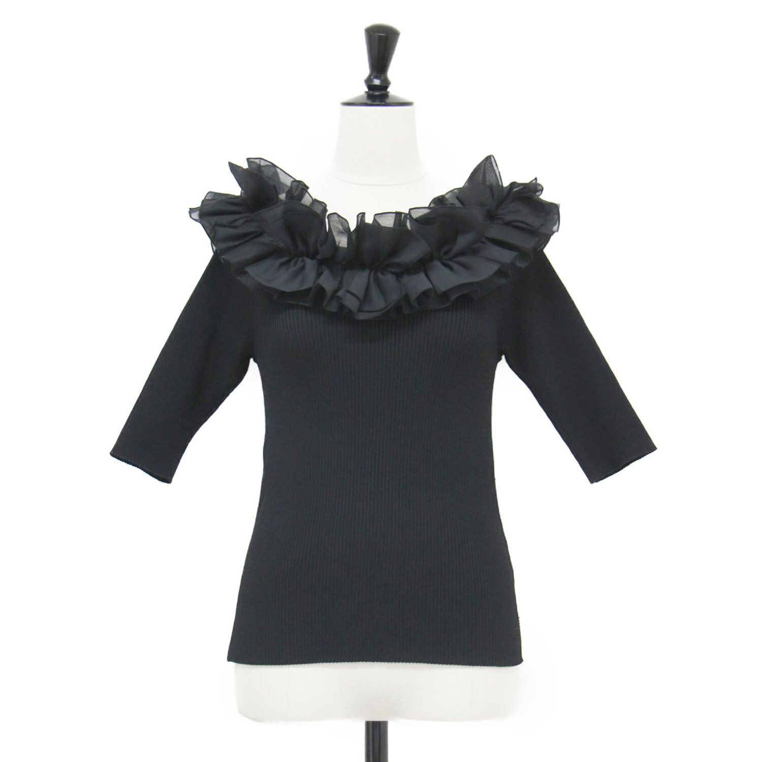 Apuweiser-riche アプワイザーリッシェ ニット ブラック 黒 サイズ:2(M) | リボン フリル オフショル ..