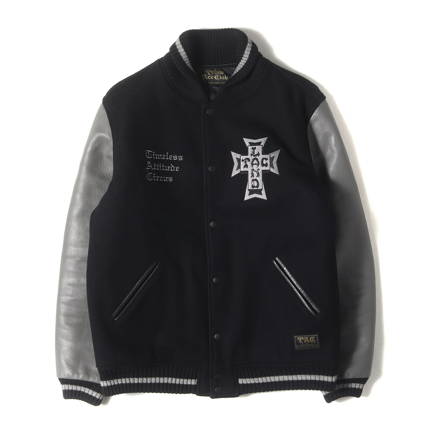 TRIPLE ACE CLUB トリプルエースクラブ ジャケット ブラック×グレー サイズ:M | クロスロゴ 袖レザー ..