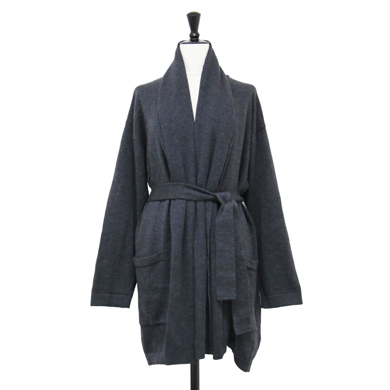 Max Mara マックスマーラ カーディガン グレー サイズ:M | ベルト付き ショールカラー ニットカーディガン / ガウン | 長袖 ミドル丈 オーバーサイズ ウール | トップス セーター 羽織り【レディース】【中古】【美品】【K4640】