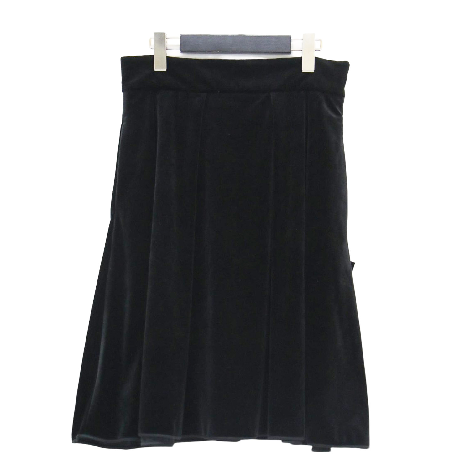 FOXEY NEW YORK フォクシーニューヨーク スカート ブラック 黒 サイズ:42(L) | VELOUR NOIR ベルベット フレアスカート | 膝丈 タック Aライン ベロア | 日本製 | ボトムス【レディース】【中古】【美品】【K4640】