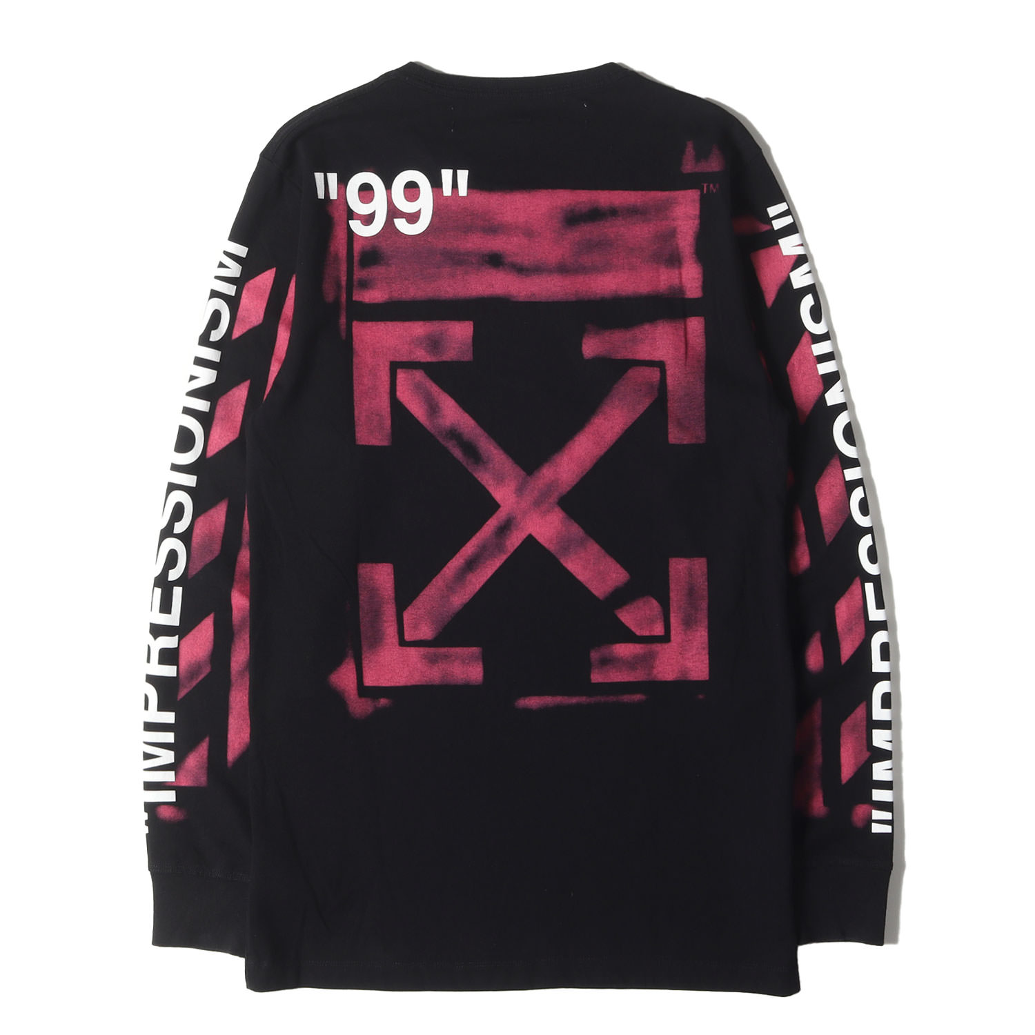 OFF-WHITE オフホワイト Tシャツ ブラック 黒 サイズ:M | ステンシル アロー ロングスリーブ Tシャツ (DIAG STENCIL L/S TEE) | トップス カットソー 長袖【メンズ】【中古】【K4686】