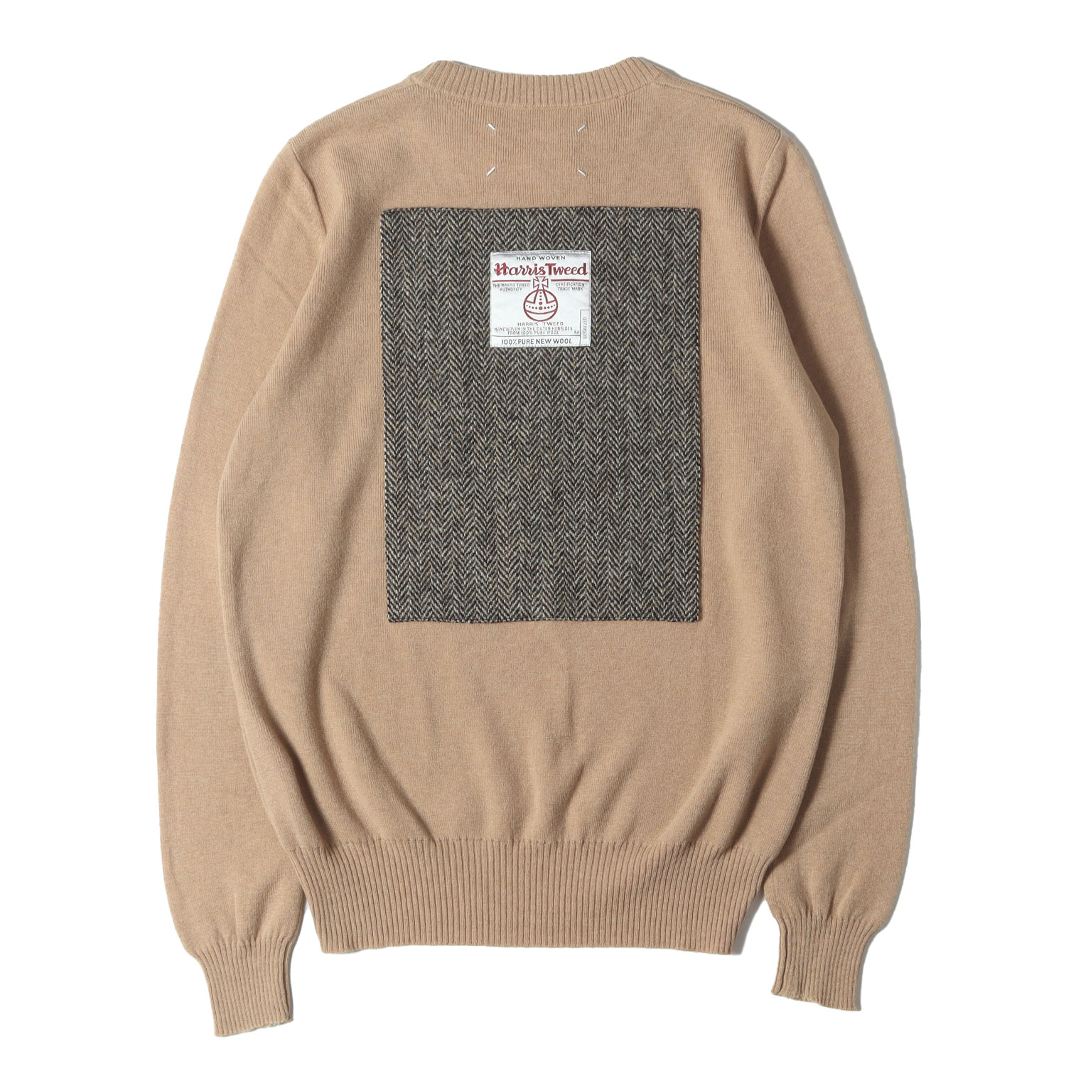 Maison Margiela メゾン マルジェラ ニット キャメル サイズ:M | HARRIS TWEED別注 バックツイードパッチ クルーネック ハイゲージ ウール ニット | S29HA0293 | イタリア製 | トップス セーター【メンズ】【中古】【K4761】