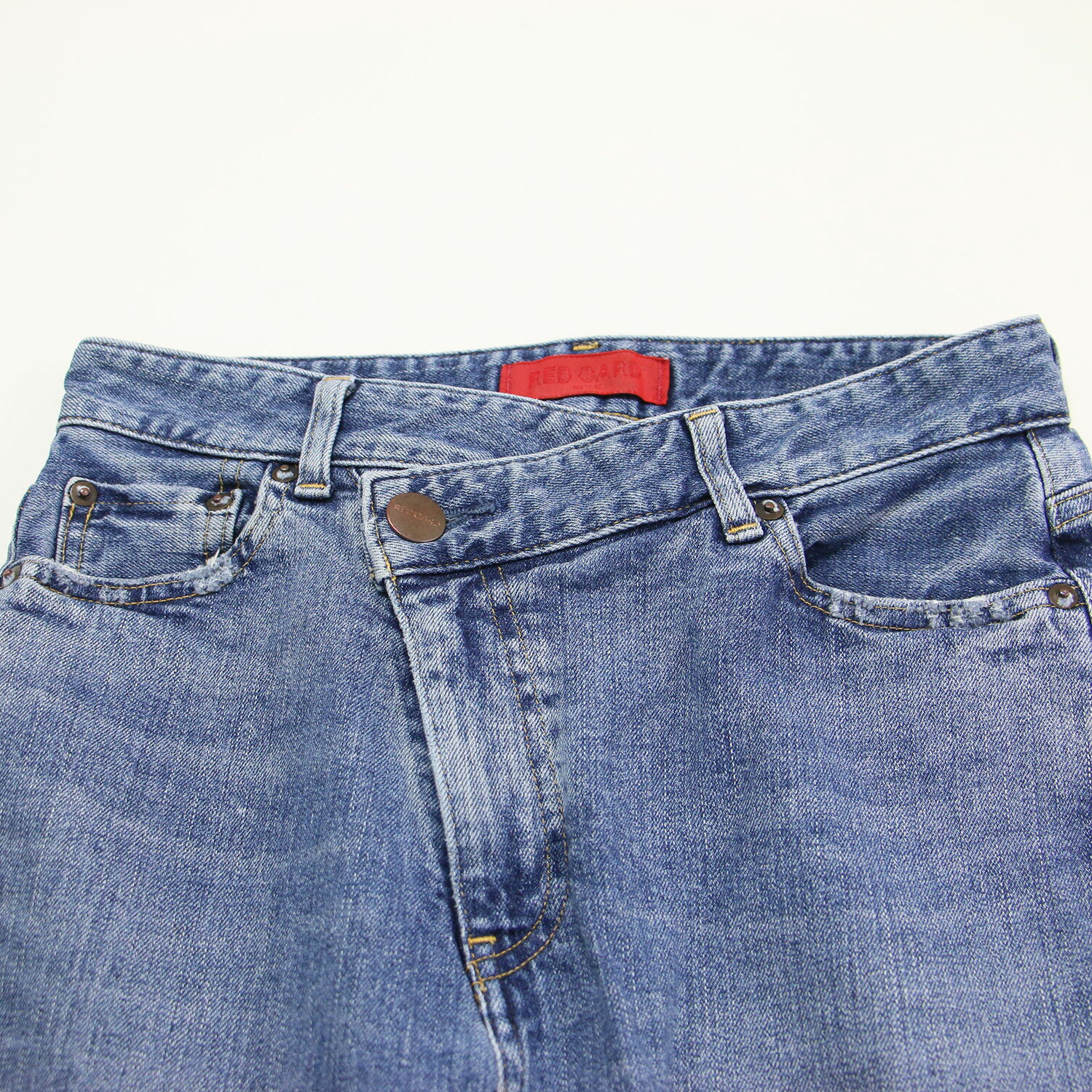 RED CARD レッドカード パンツ ブルー サイズ:23(S) | 23秋冬 ディキシー デニムパンツ | Dixie 5ポケット ダメージ加工 テーパード ジップフライ | 日本製 | ボトムス ジーンズ ジーパン【レディース】【中古】【K4731】