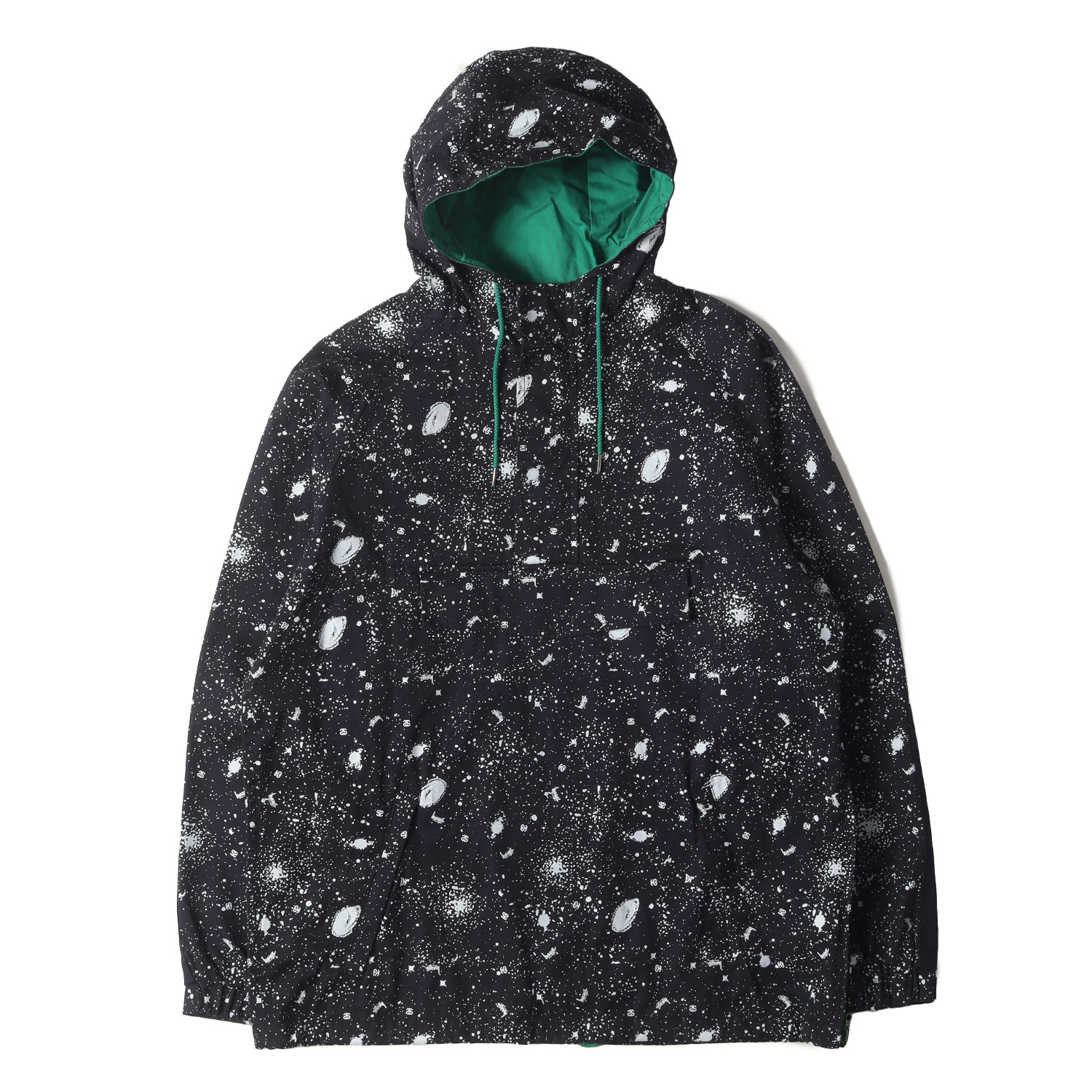 STUSSY ステューシー ジャケット ブラック 黒 サイズ:XL | SSリンク&ストックロゴ柄 コットン プルオーバー アノラック ジャケット | アウター ブルゾン 上着【メンズ】【中古】【美品】【K4718】