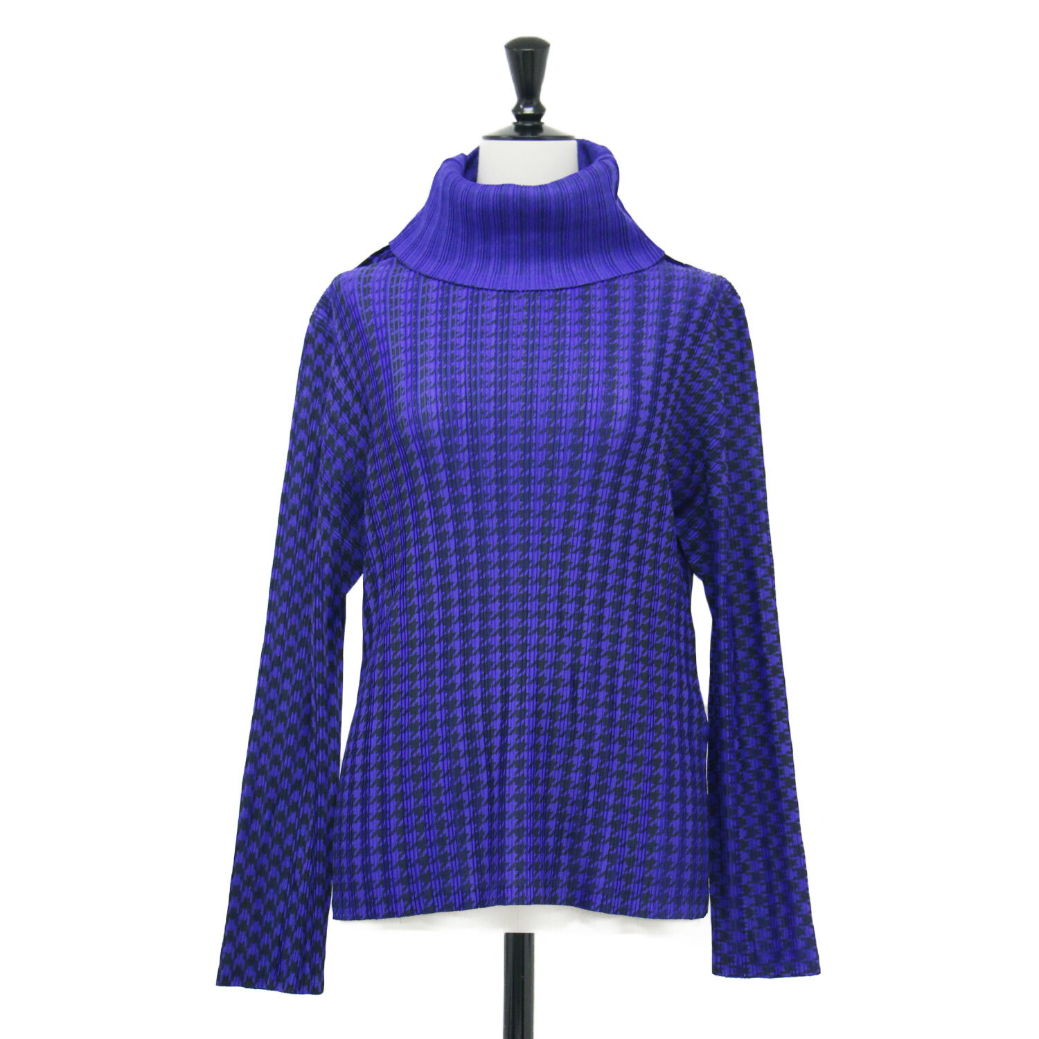Rakuten - PLEATS PLEASE プリーツプリーズ カットソー パープル ブラック サイズ:3(L) | プリーツ 千鳥柄 ハイネック プルオーバー / カットソー | 長袖 ハウンドトゥース | トップス カットトップス ブラウス | 日本製【レディース】【中古】【美品】【K4840】