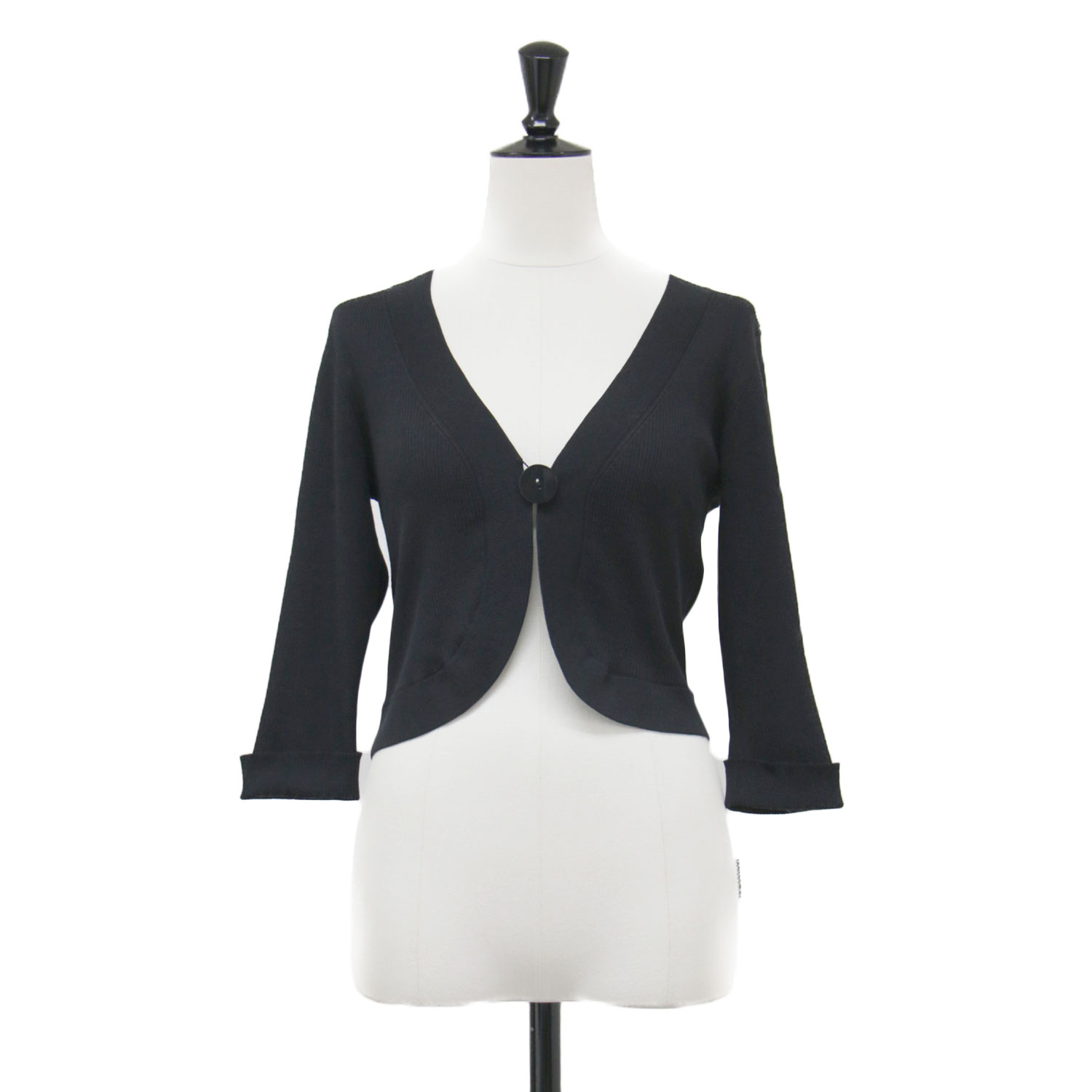 棉花 - MS GRACY エムズグレイシー カーディガン ブラック 黒 サイズ:38(M) | 24春夏 ボレロ カーディガン | 羽織り ショート丈 七分袖 フロントボタン ニット コットン | トップス セーター【レディース】【中古】【K4797】