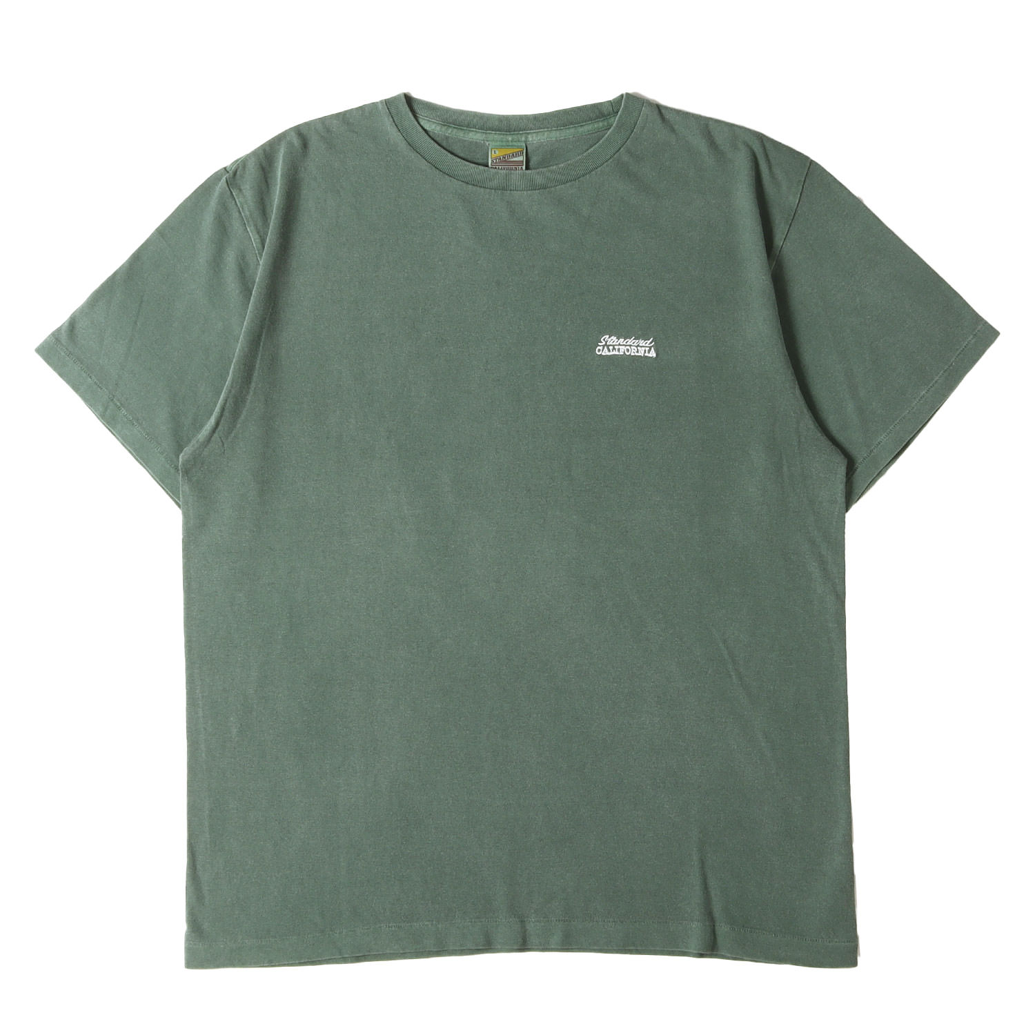 STANDARD CALIFORNIA スタンダードカリフォルニア Tシャツ グリーン サイズ:L | ピグメント ウォッシュ加工 ワンポイント ロゴ 刺繍 Tシャツ (SD NEW BOHEMIA SIGN LOGO T) | トップス カットソー 半袖