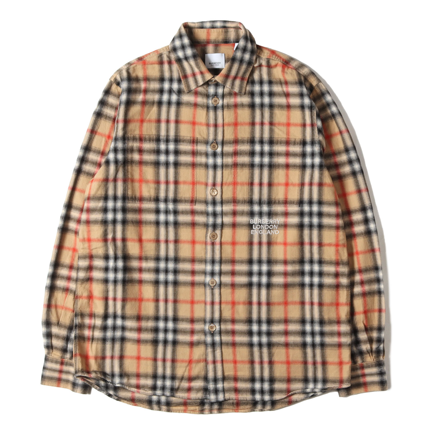 BURBERRY バーバリー シャツ ブラウン サイズ:S | ブランドロゴ刺繍 ノバチェック コットン ボタンシャツ (ARCHIVE BEIGE IP CHK LS SHIRT) | トップス カジュアルシャツ 長袖【メンズ】【中古】【K4785】
