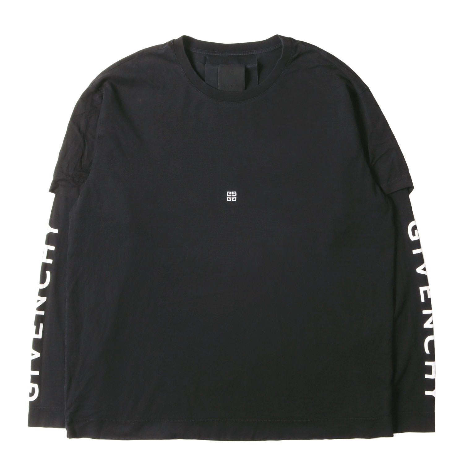 印花 - GIVENCHY ジバンシィ Tシャツ ブラック 黒 サイズ:XL | 4Gロゴ刺繍 / アームブランドロゴプリント レイヤード ロングスリーブ Tシャツ (BM71G53) | トップス カットソー 長袖【メンズ】【中古】【K4785】