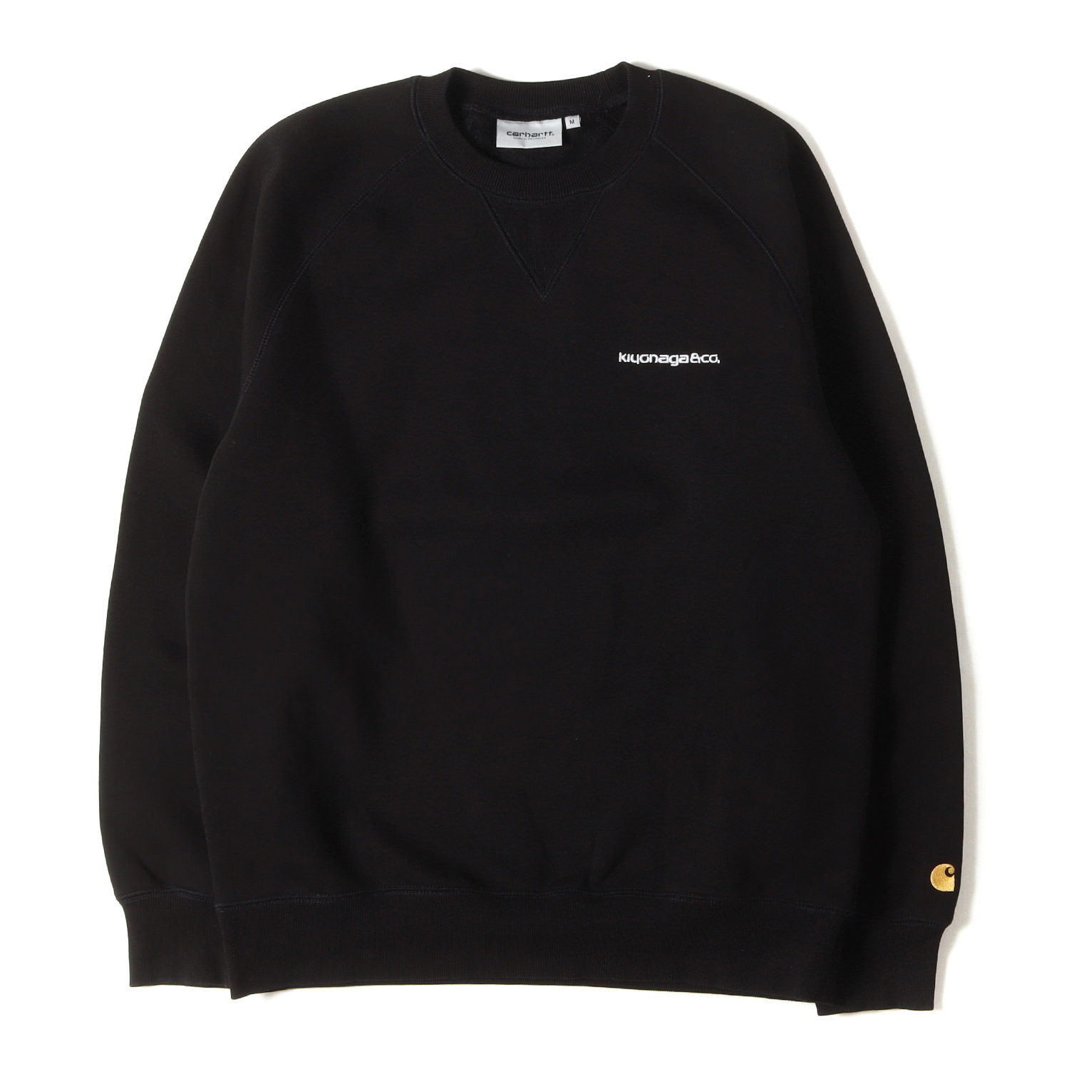 KIYONAGA&CO. キヨナガ&コー スウェット ブラック 黒 サイズ:M 22SS Carhartt ロゴ刺繍 前V ラグラン スウェットシャツ CUSTOM CHASE SWEATSHIRT トップス トレーナー コラボ