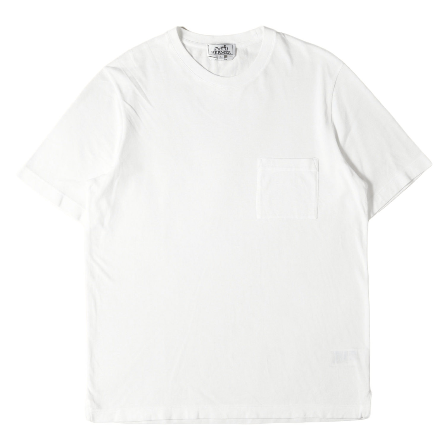 乐天商城 - HERMES エルメス Tシャツ ホワイト 白 サイズ:L | H刺繍ポケット 鹿の子 クルーネック Tシャツ | トップス カットソー 半袖【メンズ】【中古】【美品】【K4792】