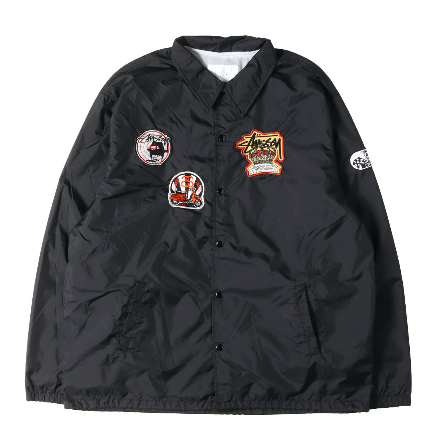 STUSSY ステューシー ジャケット ブラック 黒 サイズ:XL 00s 宇都宮チャプト 5周年記念 ワッペン付き コーチジャケット アウター ブルゾン 上着 00年 アーカイブ【メンズ】【中古】【K4796】