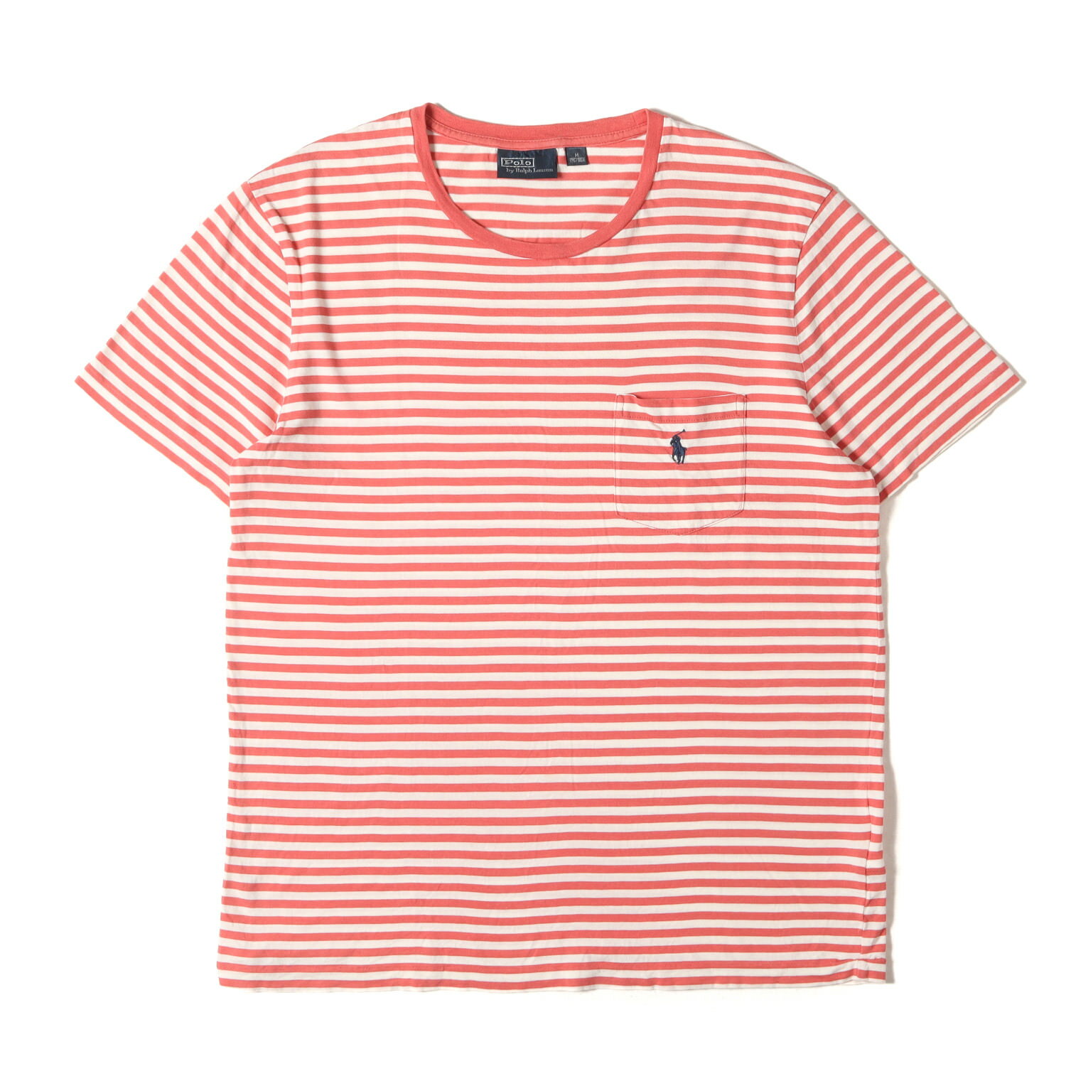 乐天商城 - POLO Ralph Lauren ポロ ラルフローレン Tシャツ サーモンピンク ホワイト サイズ:M | ワンポイント刺繍 ボーダー ポケット Tシャツ | トップス カットソー 半袖【メンズ】【中古】【K4857】