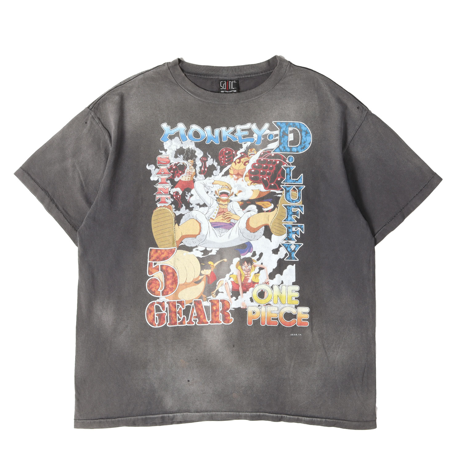 SAINT MICHAEL セントマイケル Tシャツ ブラック 黒 サイズ:XXL 23AW ×ONE PIECE ヴィンテージ加工 モンキー D ルフィ Tシャツ(OP_SS T-SHIRT / LUFFY) トップス カットソー 半袖 コラボ【メンズ】【中古】【美品】【K4793】