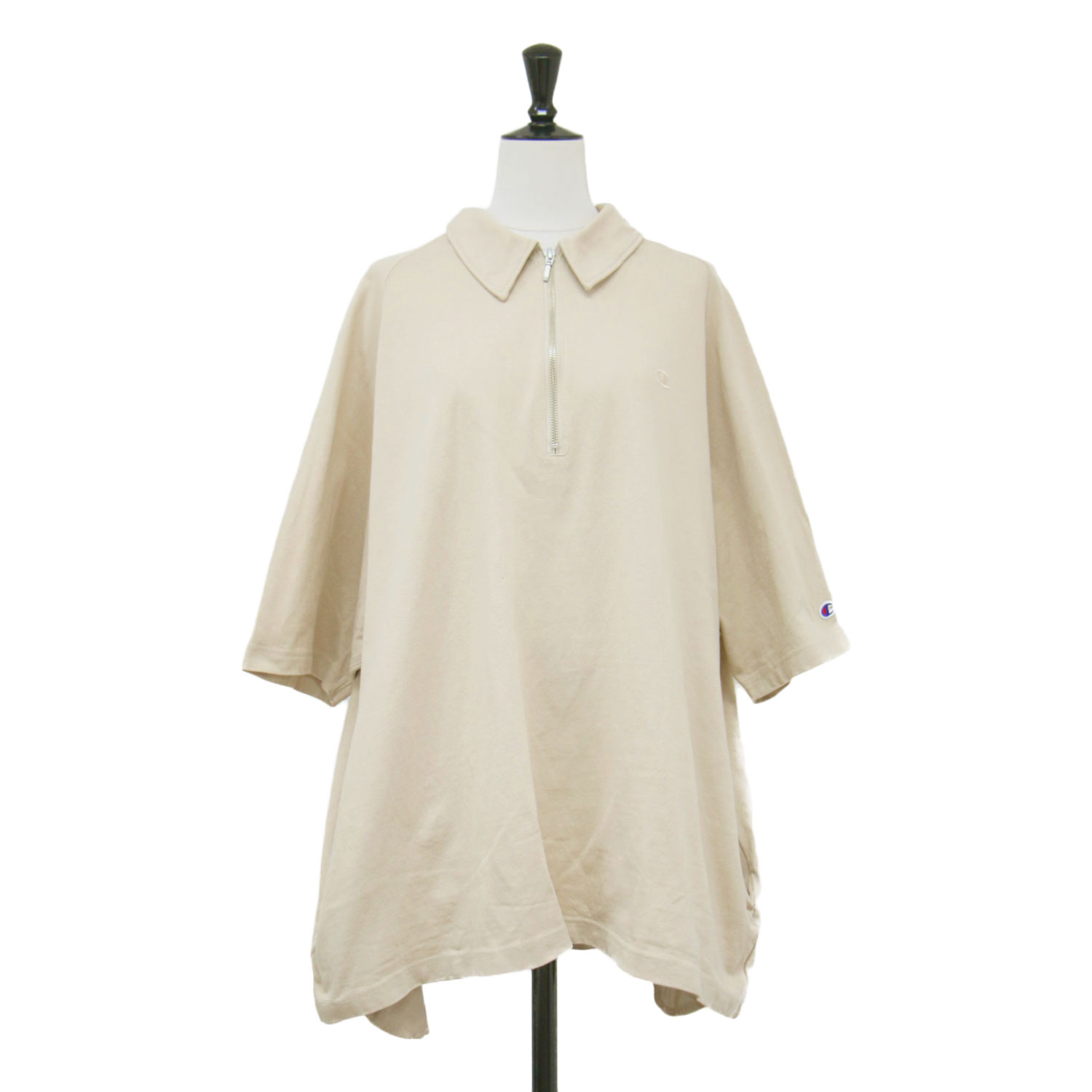 Rakuten - Champion チャンピオン × FRAMeWORK 別注 Tシャツ ベージュ サイズ:FREE | 26春夏 ハーフジップ ワイドTシャツ / JERSEY HALF ZIP TEE プルオーバー 5分袖 ラグラン ロゴ 刺繍 コットン | トップス カットソー【レディース】【中古】【K4838】