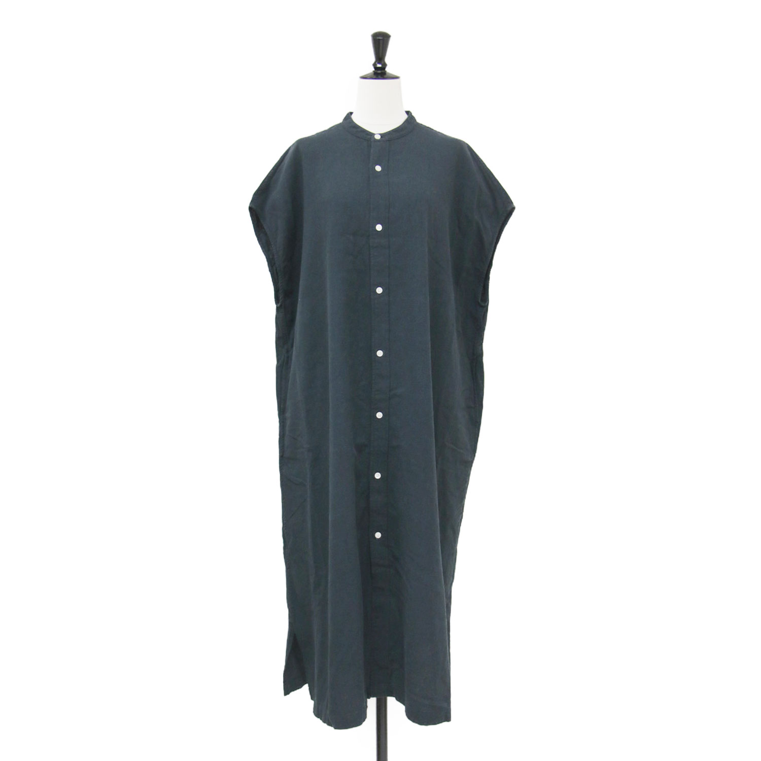 ORCIVAL オーシバル ワンピース ブラック 黒 サイズ:1(M) | 25春夏 スリーブレス ドレス | SLEEVELESS DRESS | ノースリーブ バンドカラー ワイド ストレートシルエット スリット リネン コットン | トップス 