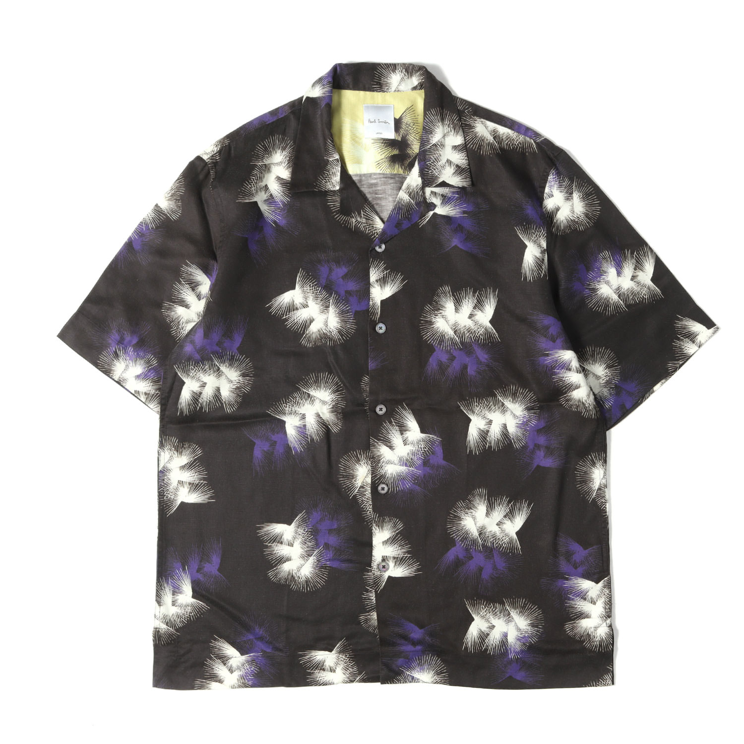 Paul Smith ポールスミス シャツ ブラック 黒 サイズ:L | 24SS 花火 和柄 オープンカラー 半袖シャツ(Sunflare) | トップス カジュアルシャツ