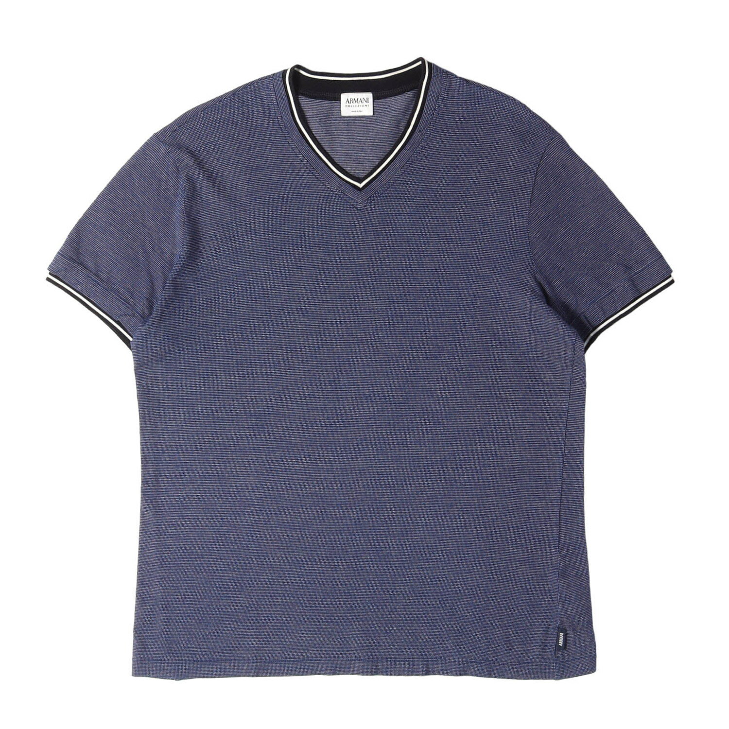 ARMANI COLLEZIONI アルマーニコレツォーニ Tシャツ ネイビー 紺 サイズ:M | フェイクレイヤード コットンニット Vネック Tシャツ | トップス カットソー 半袖【メンズ】【中古】【K4838】