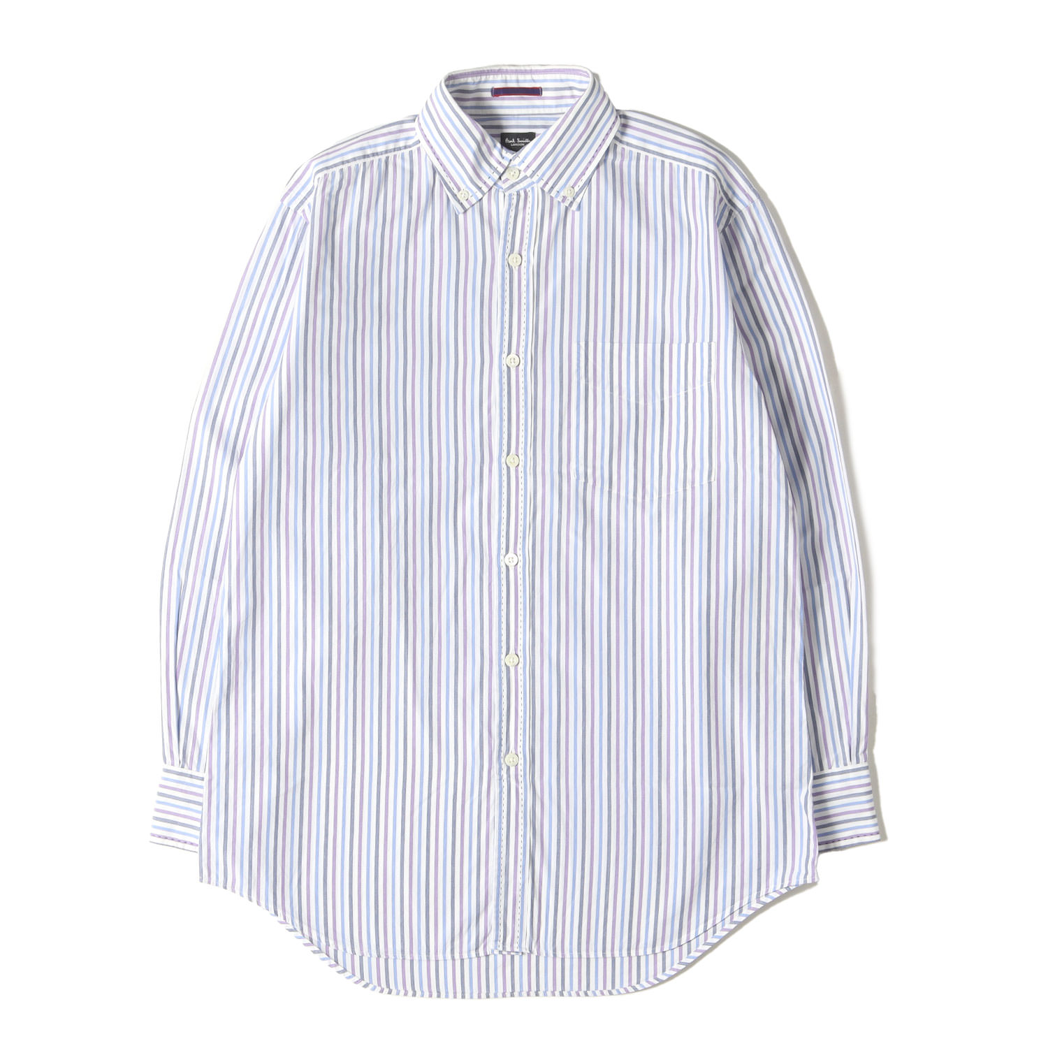 乐天商城 - Paul Smith ポールスミス シャツ ホワイト パープル ブルー サイズ:M | カフス裏 小花柄 ボタンダウン ストライプ ブロード ドレス シャツ (213113 AB786E) | トップス カジュアルシャツ 長袖【メンズ】【中古】【K4858】