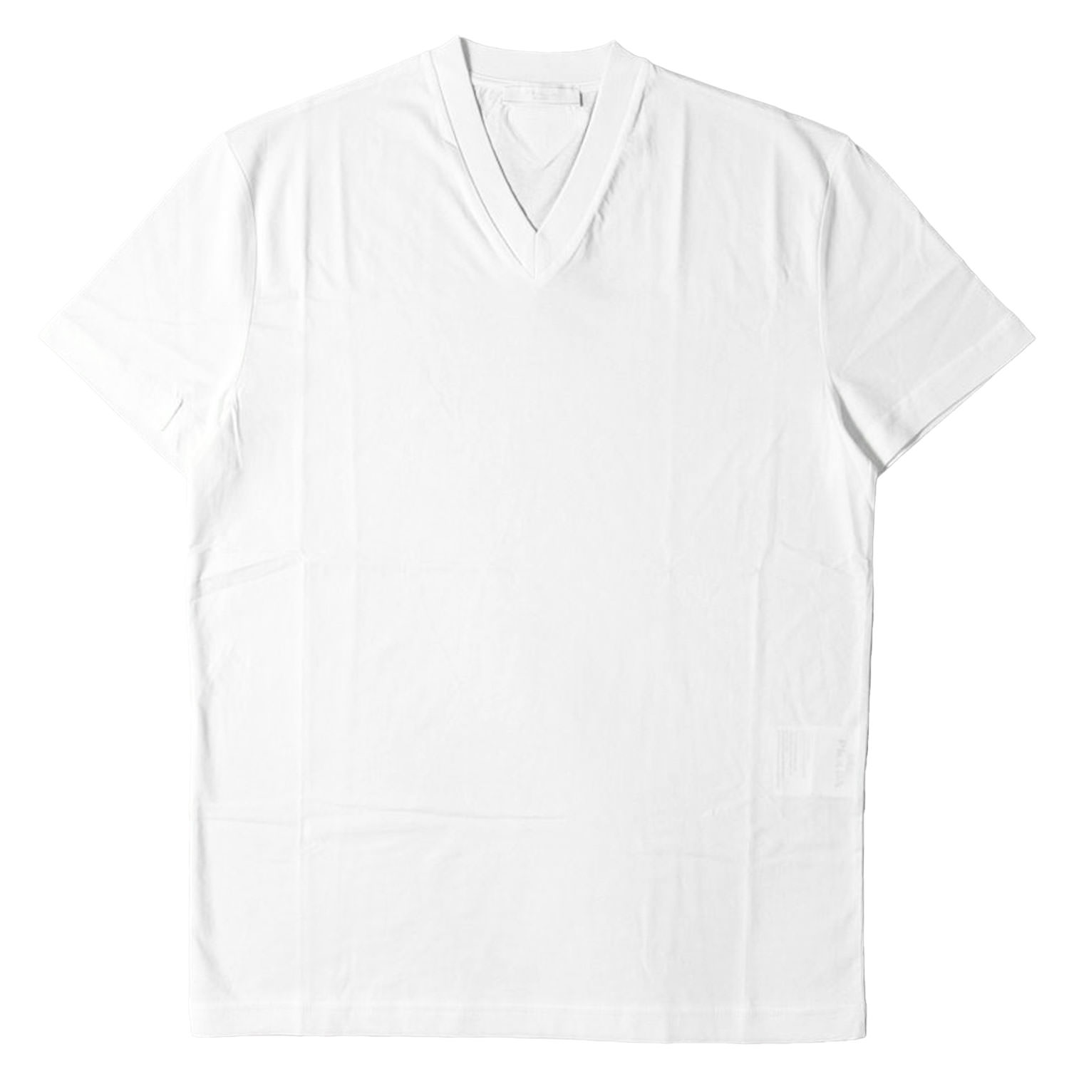 PRADA プラダ Tシャツ ホワイト 白 サイズ:M | 三角ワッペン付き プレーン Vネック Tシャツ | トップス カットソー 半袖【メンズ】【中古】【新品同様】【K4843】
