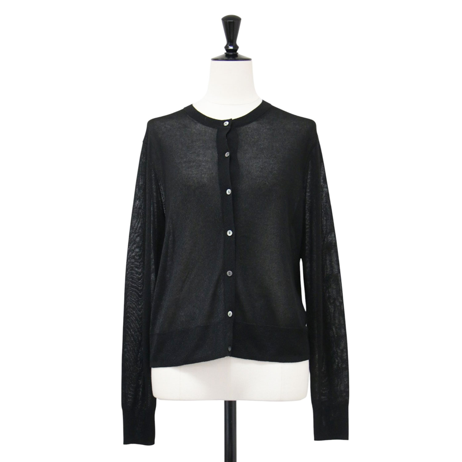 theory luxe セオリーリュクス カーディガン ブラック 黒 サイズ:38(M) | 25春夏 シアー ニット カーディガン | SHEEN KNIT CONAR CARDIGAN | クルーネック ラメ ハイゲージ | トップス 羽織り【レディース】【中古】【K4847】