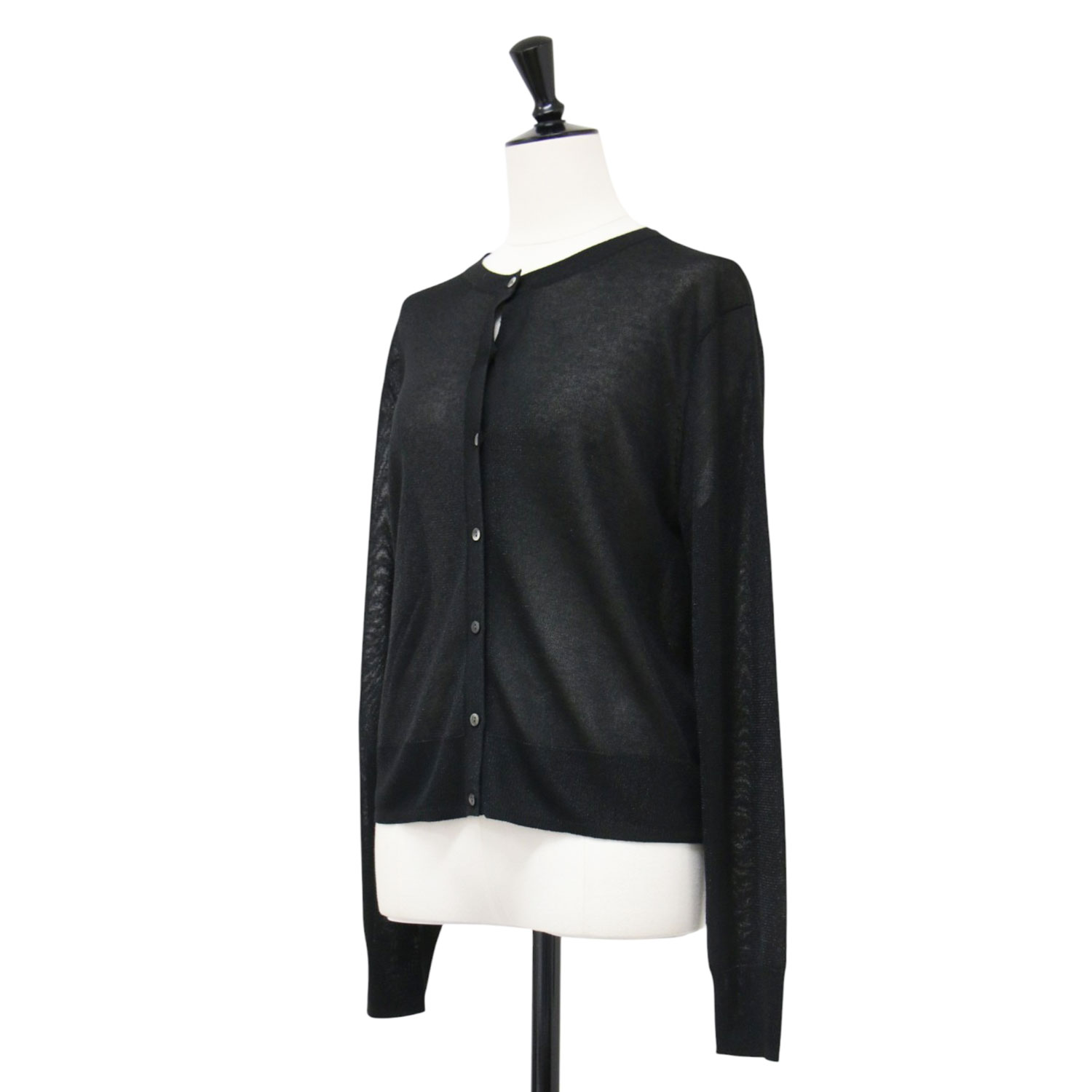 theory luxe セオリーリュクス カーディガン ブラック 黒 サイズ:38(M) | 25春夏 シアー ニット カーディガン | SHEEN KNIT CONAR CARDIGAN | クルーネック ラメ ハイゲージ | トップス 羽織り【レディース】【中古】【K4853】 3