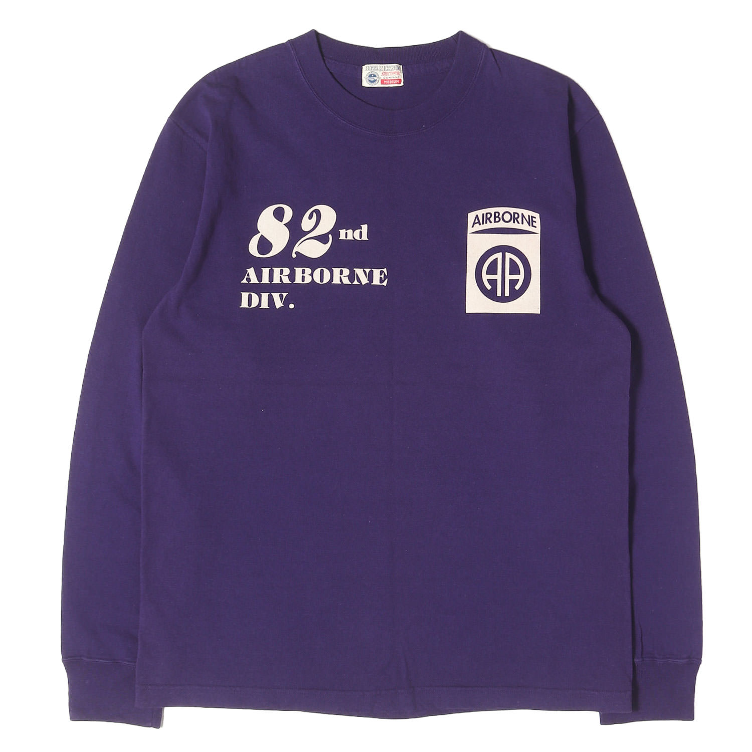 BuzzRicksons バズリクソンズ Tシャツ パープル サイズ:M AIR BORNE ミリタリープリント ロングスリーブ Tシャツ 日本製 トップス カットソー 長袖