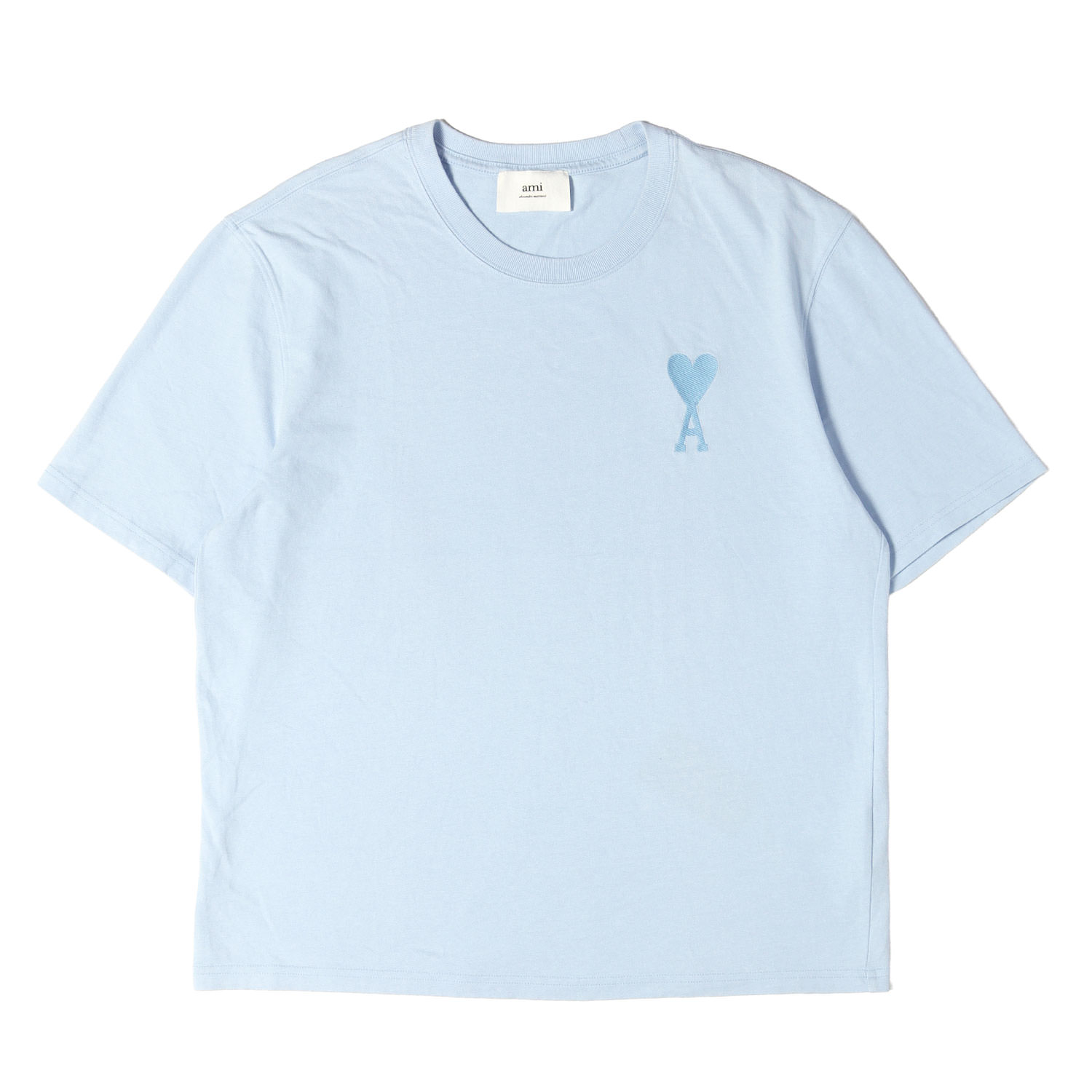 AMI Alexandre Mattiussi アミアレクサンドルマテュッシ Tシャツ ライトブルー サイズ:L 22SS ハートロゴ刺繍 クルーネック Tシャツ トップス カットソー 半袖