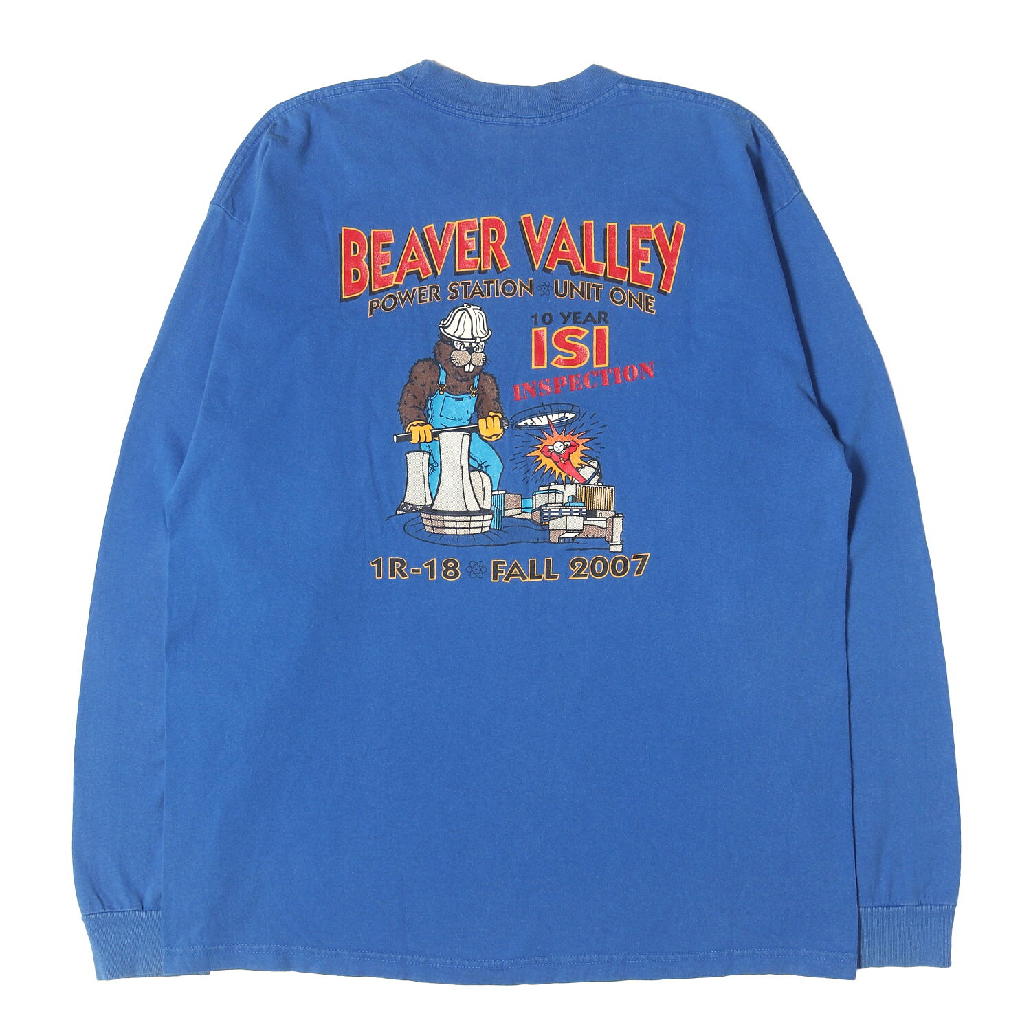 90s - 00s ヴィンテージ古着 00s ビーバーバレー原子力発電所 ロングスリーブ クルーネック Tシャツ USA製 BAYSIDE ブルー サイズ:XL トップス カットソー 長袖【メンズ】【中古】【K4875】
