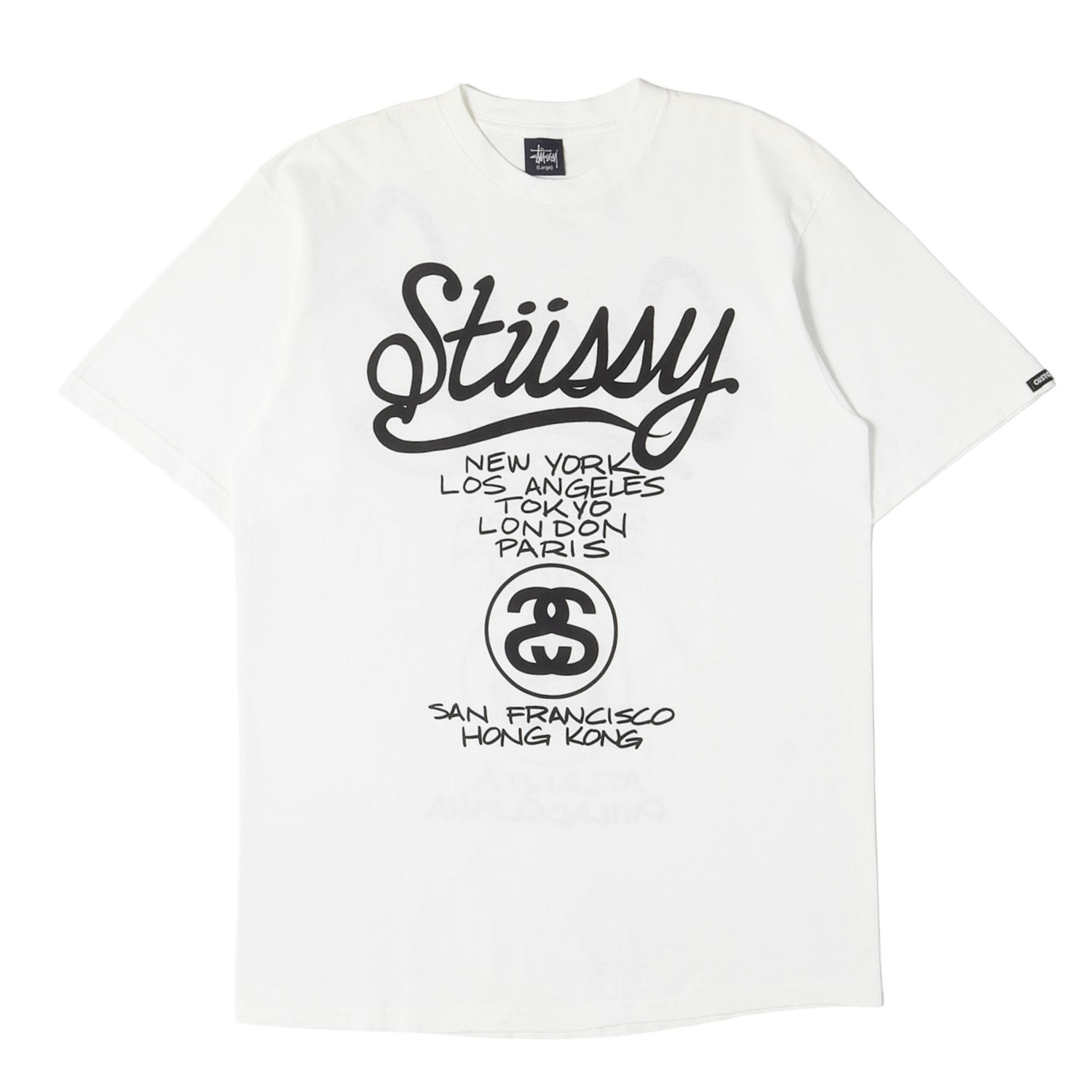 STUSSY ステューシー Tシャツ ホワイト 白 サイズ:L 00s CUSTOMADE CRASH ワールドツアー クルーネック Tシャツ 00年代 アーカイブ トップス カットソー 半袖