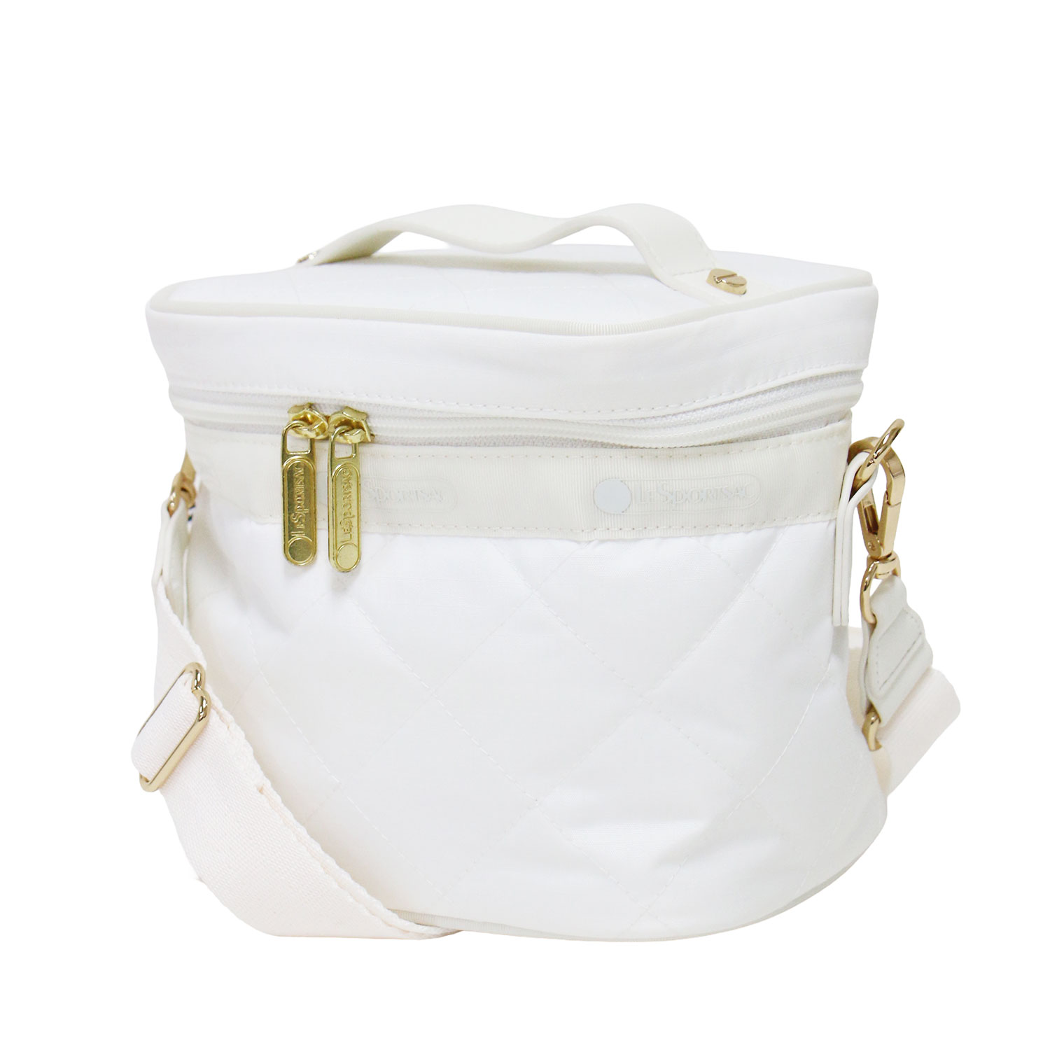 LeSportsac レスポートサック × 神崎恵さん コラボ バッグ ホワイト 白 23春夏 バニティ ショルダー バッグ VANITY SHOULDER BAG ポーチ スクエア型 2WAY ワンハンドル クロスボディ キルティング ダブルファスナー カバン【レディース】【中古】【新品同様】【K4912】