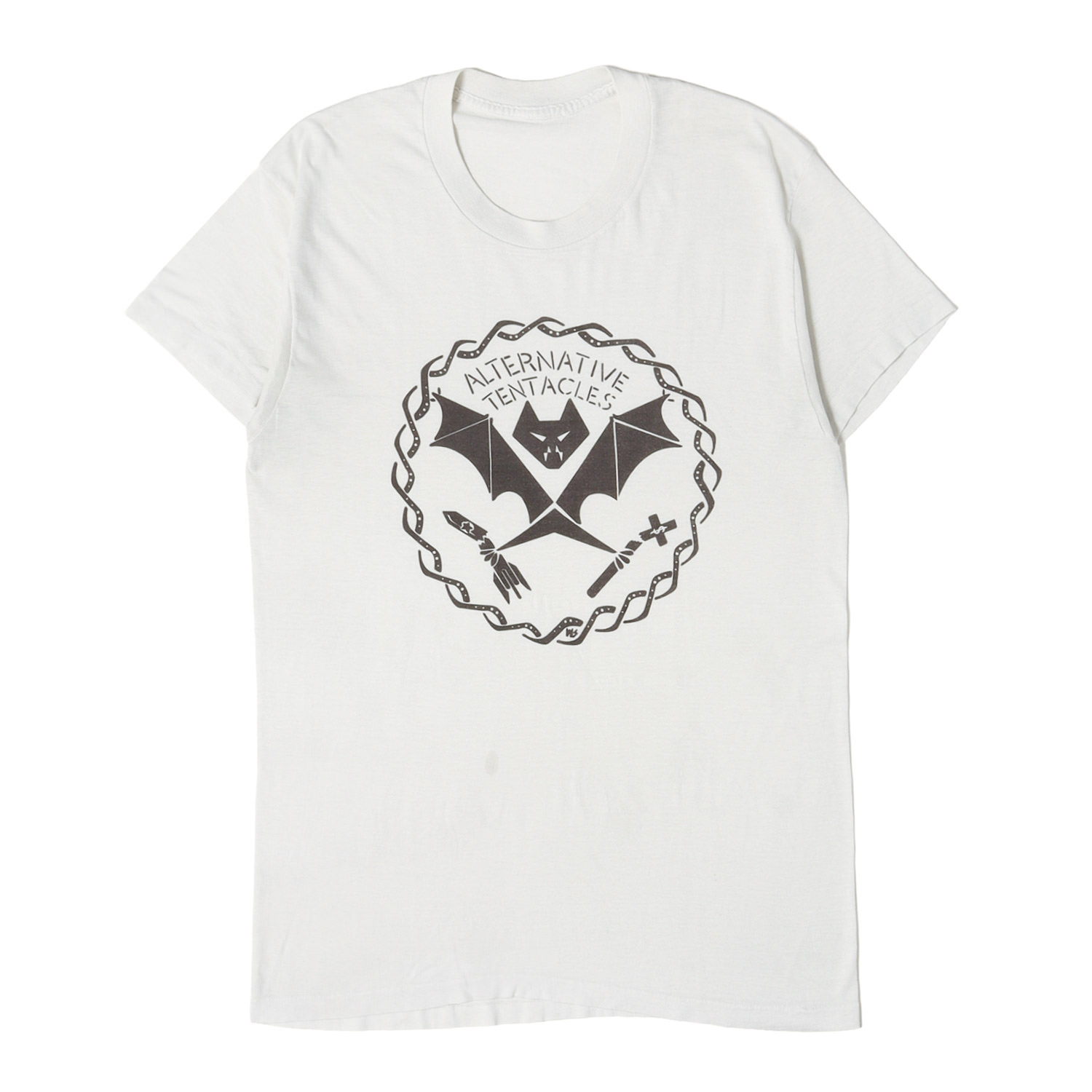 Vintage Music Item ヴィンテージミュージック 80s Alternative Tentacles Records オルタナティブ・テンタクルズ・レコード アイコンマーク Tシャツ ホワイト 白 L相当 80年代 古着 トップス【メンズ】【中古】【K4929】