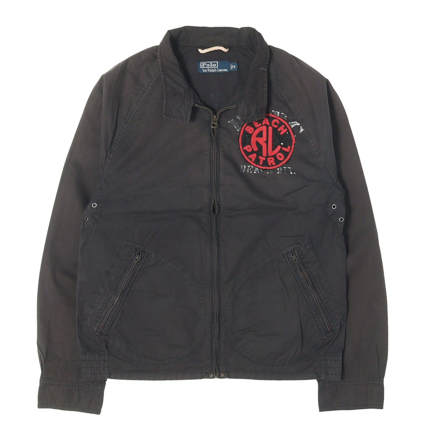 POLO Ralph Lauren ポロ ラルフローレン ジャケット チャコールブラック 黒 S 90s - 00s BEACH PATROL スイングトップ ジップ ブルゾン アウター 上着【メンズ】【中古】【K4933】