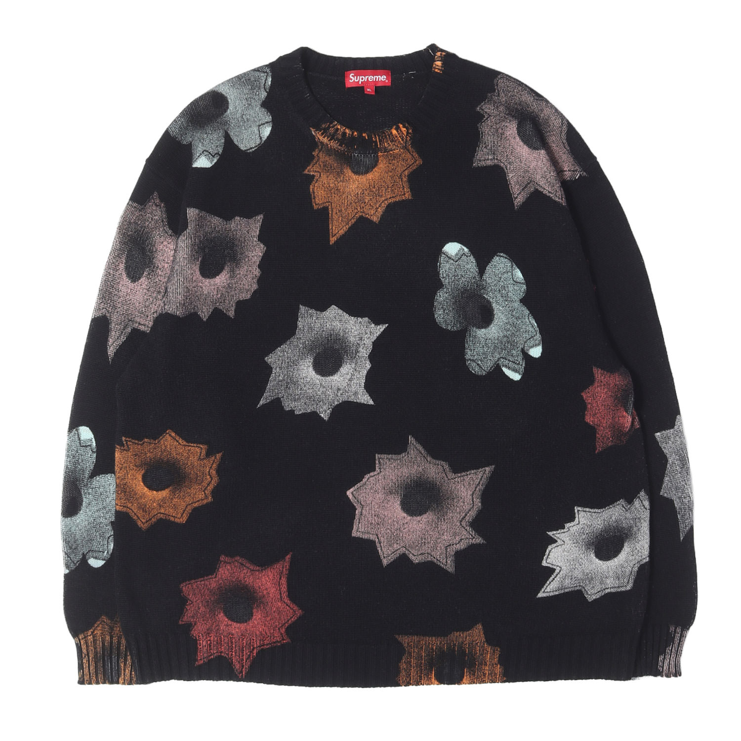 Supreme シュプリーム ニット ブラック 黒 XL 22SS ×Nate Lowman バレットホール&フラワー コットンニット セーター Sweater トップス コラボ 【メンズ】【中古】【K4964】