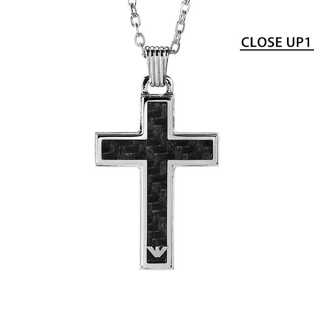 \さらに+9倍/ EMPORIO ARMANI エンポリオ アルマーニ ネックレス メンズ ブランド レディース ペンダント ステンレススチール カーボンファイバー 十字架 クロス EGS1705040 シルバー ブラック アクセサリー 誕生日プレゼント プレゼント 実用的