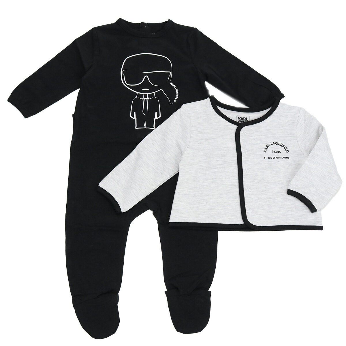 ＼スーパーSALE★最大さらに+9倍／ 子供服 キッズ 女の子 男の子 高級 ブランド 出産祝い ギフト おしゃれ カール・ラガーフェルド カバーオール ベビー Karl Lagerfeld 裏地起毛 Z98066 GRIS NOIR ブラック グレー系 ファッション 選べるモデル