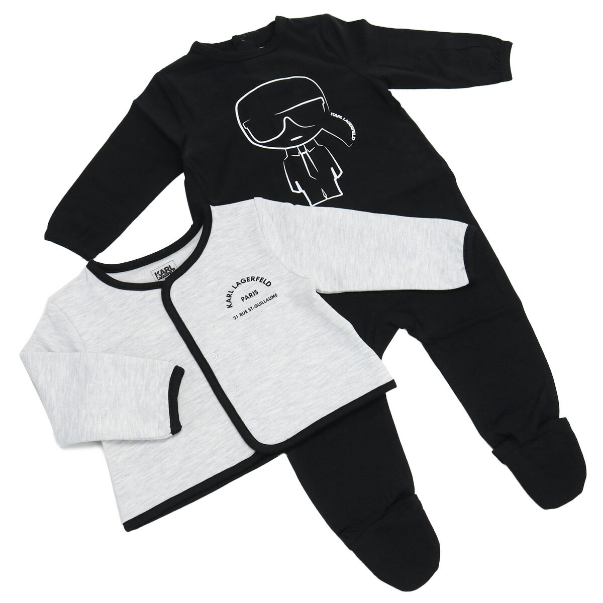 ＼スーパーSALE★最大さらに+9倍／ 子供服 キッズ 女の子 男の子 高級 ブランド 出産祝い ギフト おしゃれ カール・ラガーフェルド カバーオール ベビー Karl Lagerfeld 裏地起毛 Z98066 GRIS NOIR ブラック グレー系 ファッション 選べるモデル