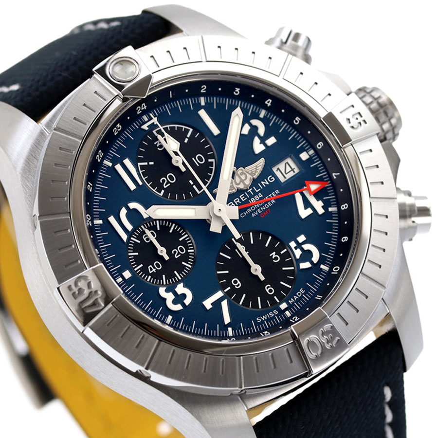 ブライトリング アベンジャー クロノグラフ GMT 45 自動巻き 腕時計 ブランド メンズ クロノグラフ BREITLING A24315101C1X1 アナログ ブルー ネイビー イエロー スイス製
