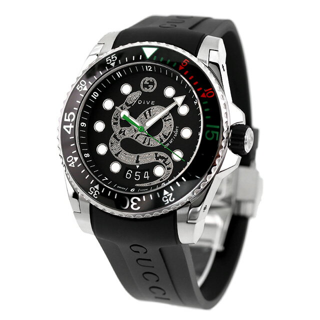 【クロス付】 グッチ ダイヴ クオーツ 腕時計 ブランド メンズ 蛇 GUCCI YA136217 アナログ ブラック 黒 スイス製 父の日 プレゼント 実用的