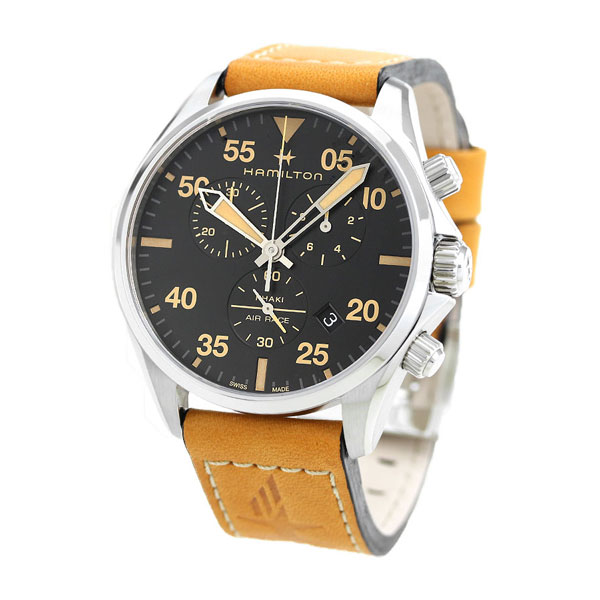 H76722531 ハミルトン アビエーション パイロット クロノグラフ 腕時計 ブランド HAMILTON ブラック×ライトブラウン 記念品 プレゼント ギフト