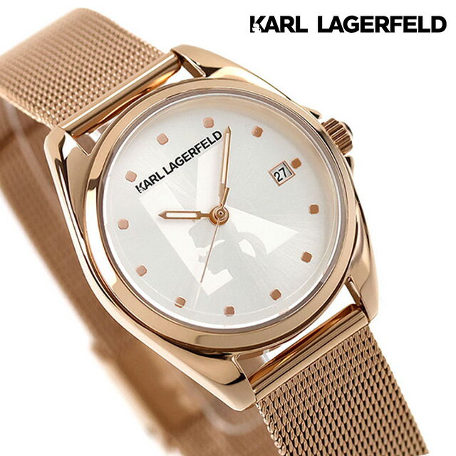 LANCASTER - カール・ラガーフェルド ラウンド エッセンシャル クォーツ 電池式 腕時計 ブランド レディース KARL LAGERFELD R0553107503 アナログ シルバー ピンクゴールド おしゃれ 防水 かわいい プレゼント 女性 実用的