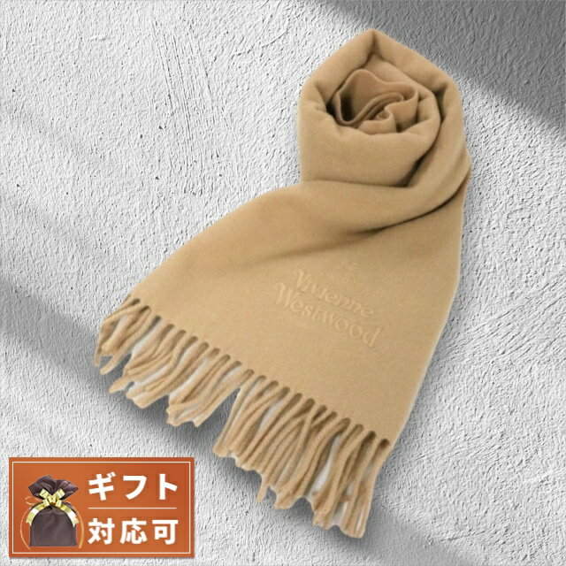 VIVIENNE WESTWOOD ヴィヴィアンウエストウッド マフラー ヴィヴィアン ストール ウール メンズ レディース オーブロゴ 刺繍 ワンポイント 無地 シンプル C401-BEIGE ベージュ 誕生日プレゼント おしゃれ 女性 ギフト