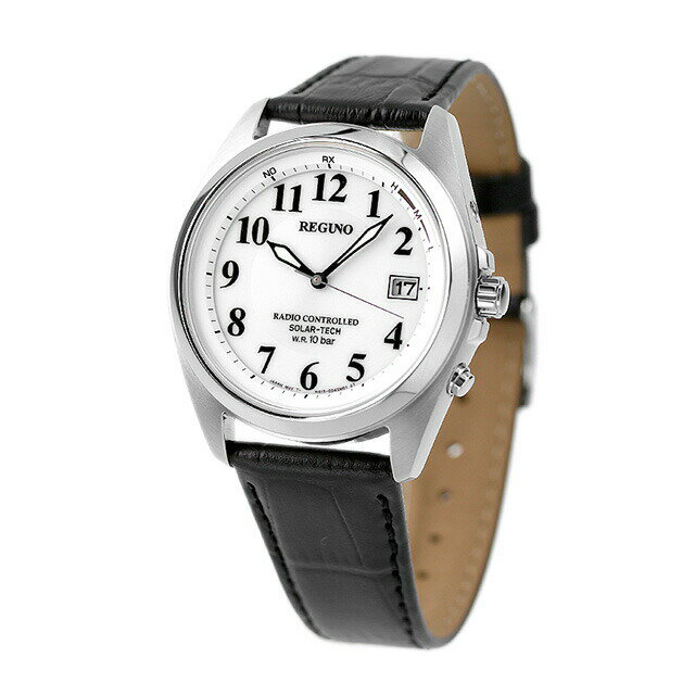 シチズン レグノ ソーラーテック 電波ソーラー 腕時計 ソーラー電波腕時計 ソーラー電波時計 ブランド メンズ 革ベルト CITIZEN REGUNO KS3-115-20 アナログ ホワイト ブラック 黒 ギフト プレゼント 実用的
