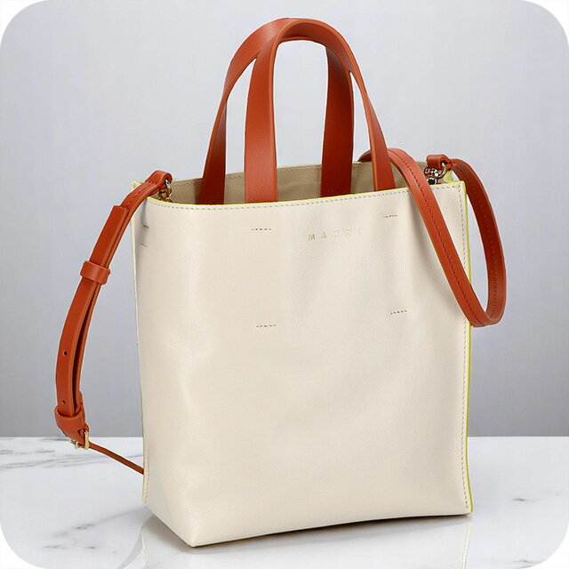 Rakuten - マルニ ハンドバッグ レディース ブランド MARNI SHMP0040Q0-P2644 ホワイト/イエロー 軽量 小さめ 手提げ 高級 おしゃれ プレゼント 女性 実用的 かわいい