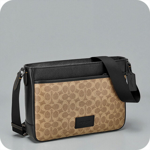 COACH - コーチ ショルダーバッグ メッセンジャーバッグ メンズ アウトレット ブランド COACH レザー CY824 QBNRX ライトブラウン/ブラック 斜めがけ 高級 おしゃれ プレゼント 男性 実用的 かっこいい