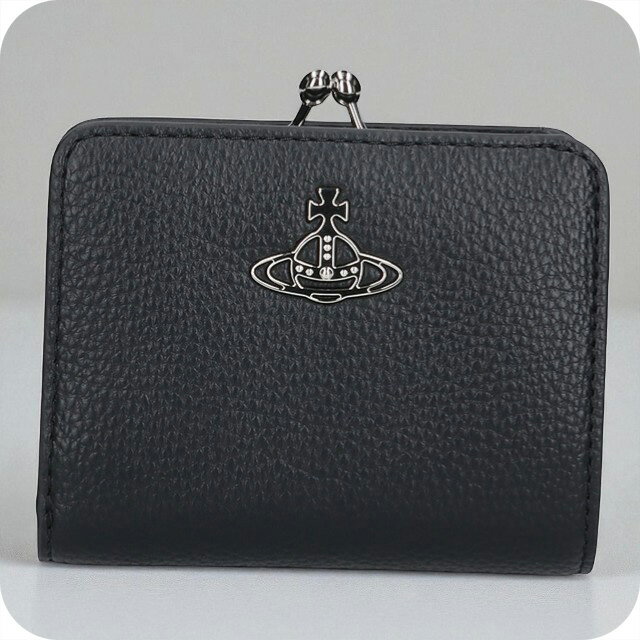 人気【新品未使用】Vivienne Westwood 　二つ折り財布 がま口 黒 ヴィヴィアンウエストウッド Vivienne Westwood 財布 二つ折り財布