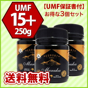 【送料無料】★エグモントハニー★マヌカハニーUMF15+250g(3個セット)【アクティブ値分析書付】ニュージーランド産の無添加蜂蜜100%天然(はちみつ・ハチミツ)
