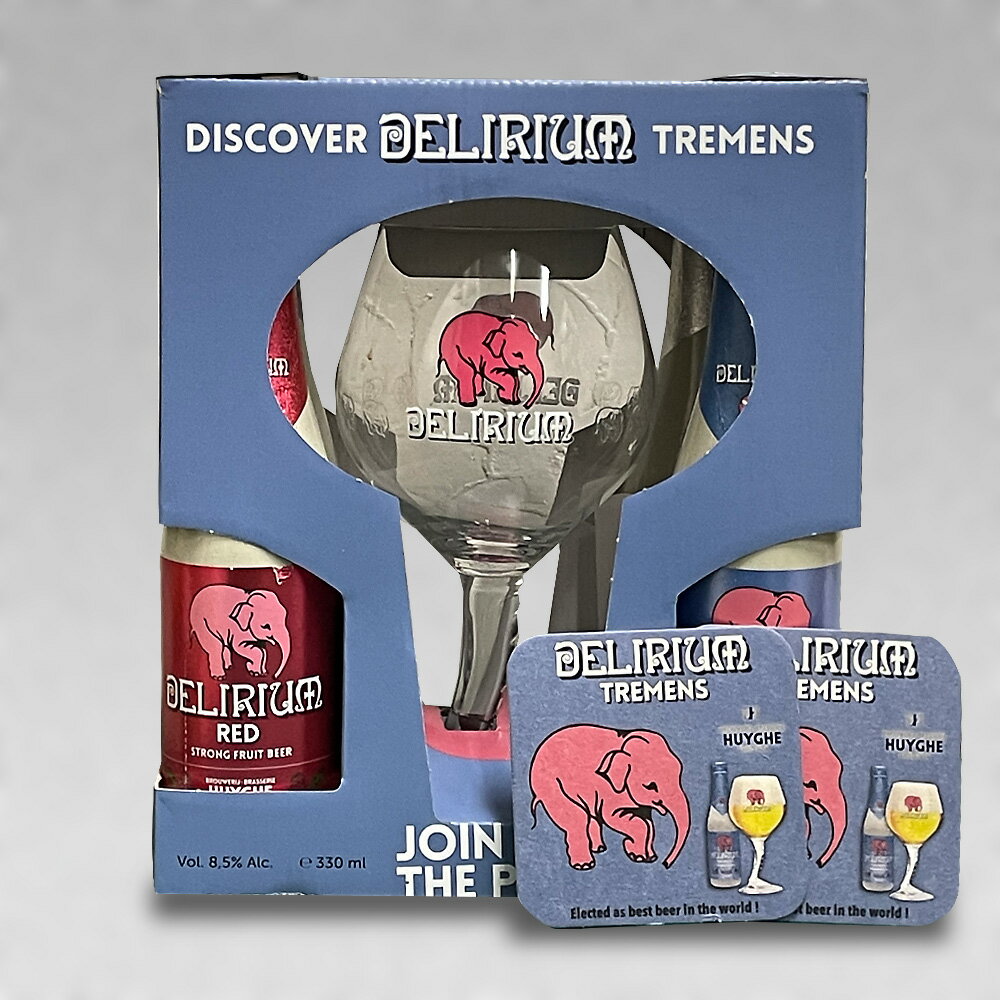 誕生日ギフトセット ベルギービール デリリュウム330ml 4種4本+専用グラスセット1個+専用コースター3枚セット|メッセージカード付 あす楽発送 送料無料