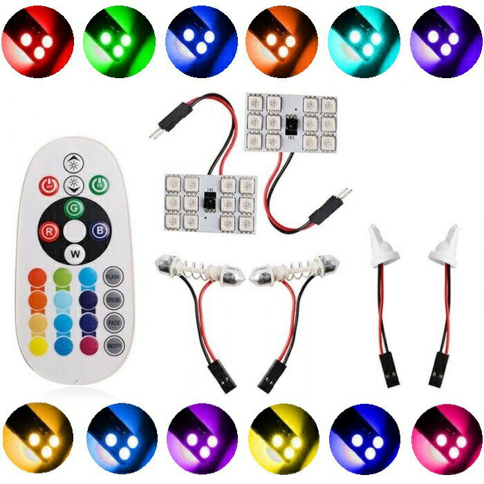 RGB ルームランプ SMD 12発 T10/T10×31/T10×37 マルチタイプ 16色発光 発光パターン切り替え リモコン付き 汎用【カー用品のお店BeeTech】カスタマイズ 車用品 電飾パーツ ドレスアップ デコレーション 1000円 ポッキリ ぽっきり 送料無料のサムネイル